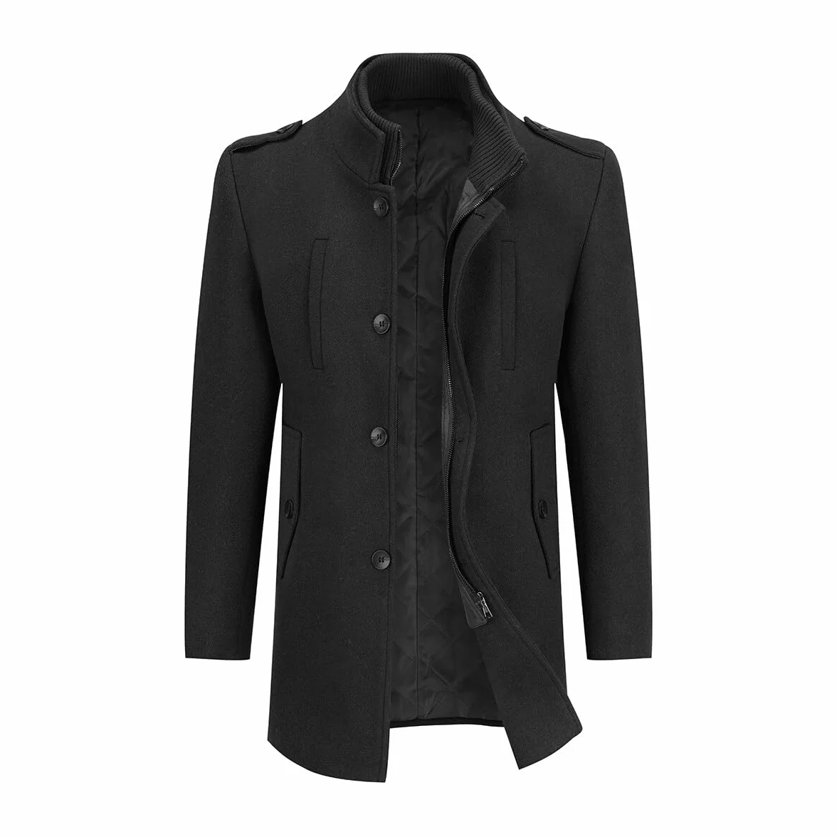 Allthemen Męski zimowy płaszcz wełniany trencz średniej długości płaszcz kurtka slim fit casual płaszcz