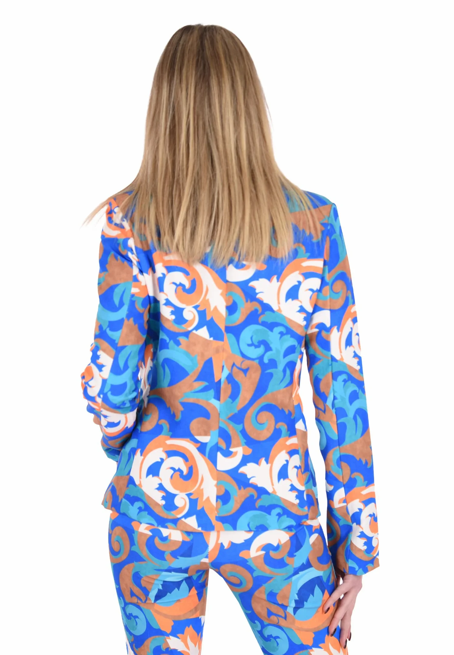Marynarka Damska elegancka kurtka z kolorową świnią Sartorial Made in Italy, niebieski, M