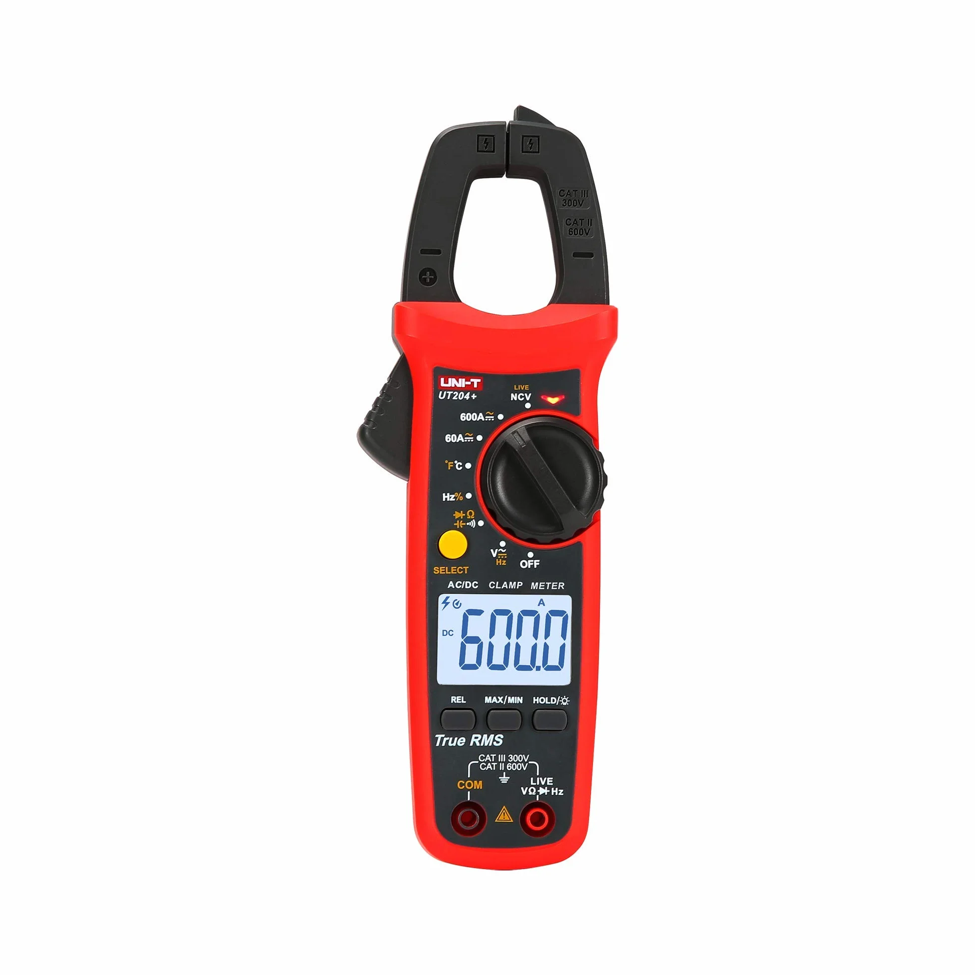 Cyfrowy miernik cęgowy UNI-T UT204+/MIE0403, pomiar napięcia AC/DC, test ciągłości obwodu i diod, temperatury, True RMS