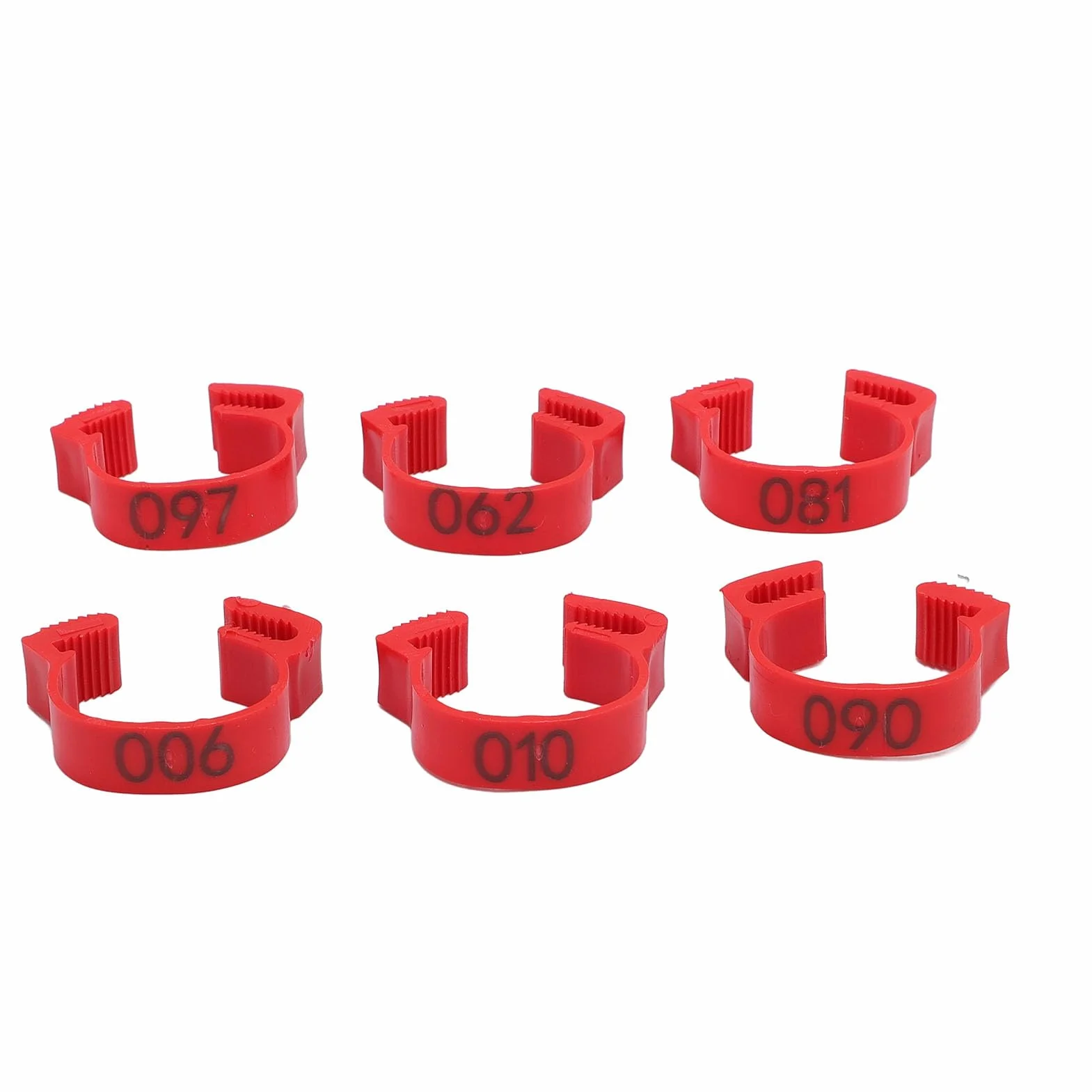 100 szt. plastikowych opasek na nogi z identyfikacją kurczaka, 20 mm od 001 do 100 numerowanych pasków na udka drobiu dla kaczek, piskląt, gęsi, ptactwa żółtego, indyka (czerwone)