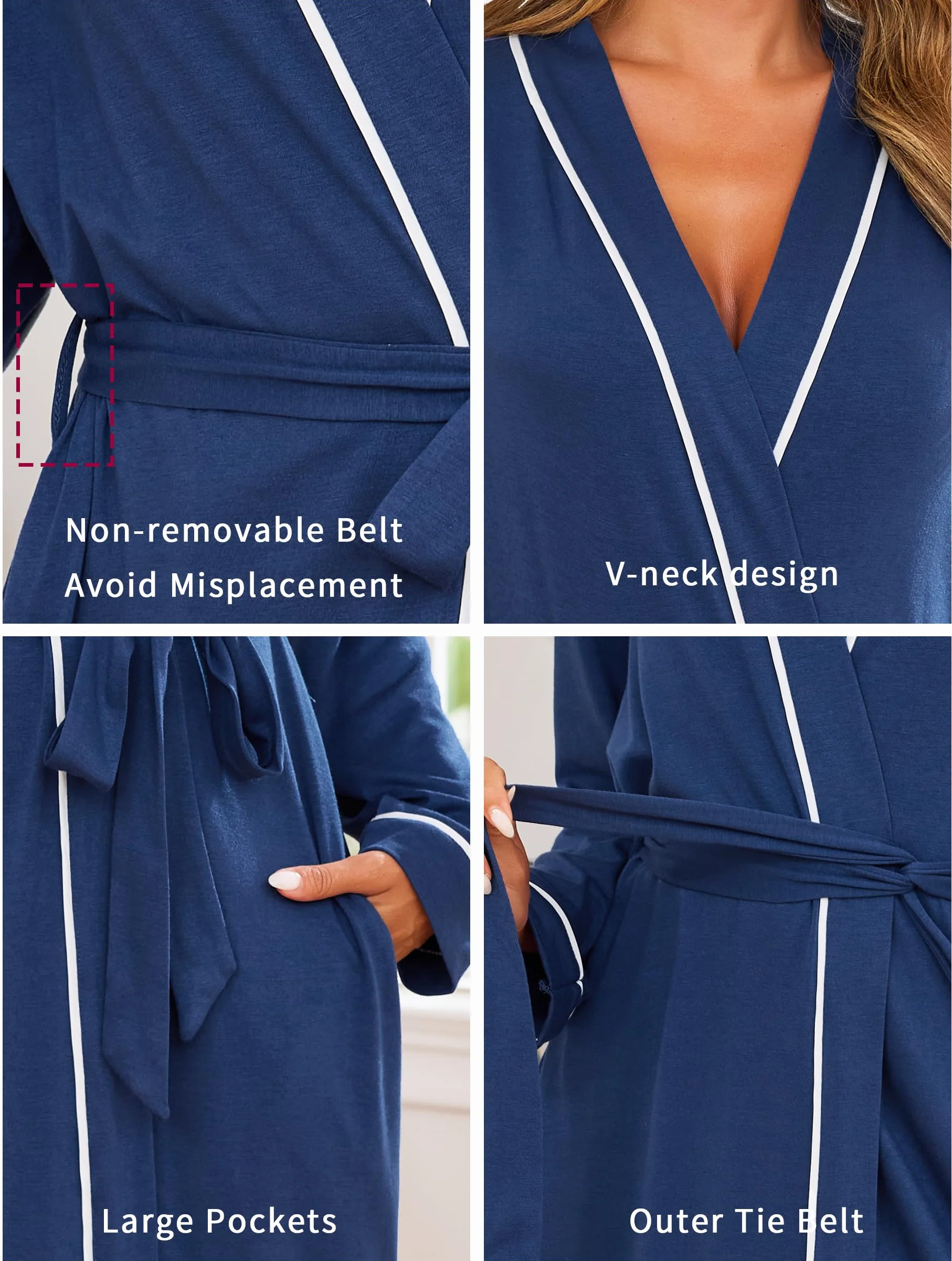 Vlazom Damski szlafrok, super miękkie kimono, szlafrok na całej długości, bielizna nocna z długim rękawem, bielizna nocna na wszystkie pory roku, S-3XL
