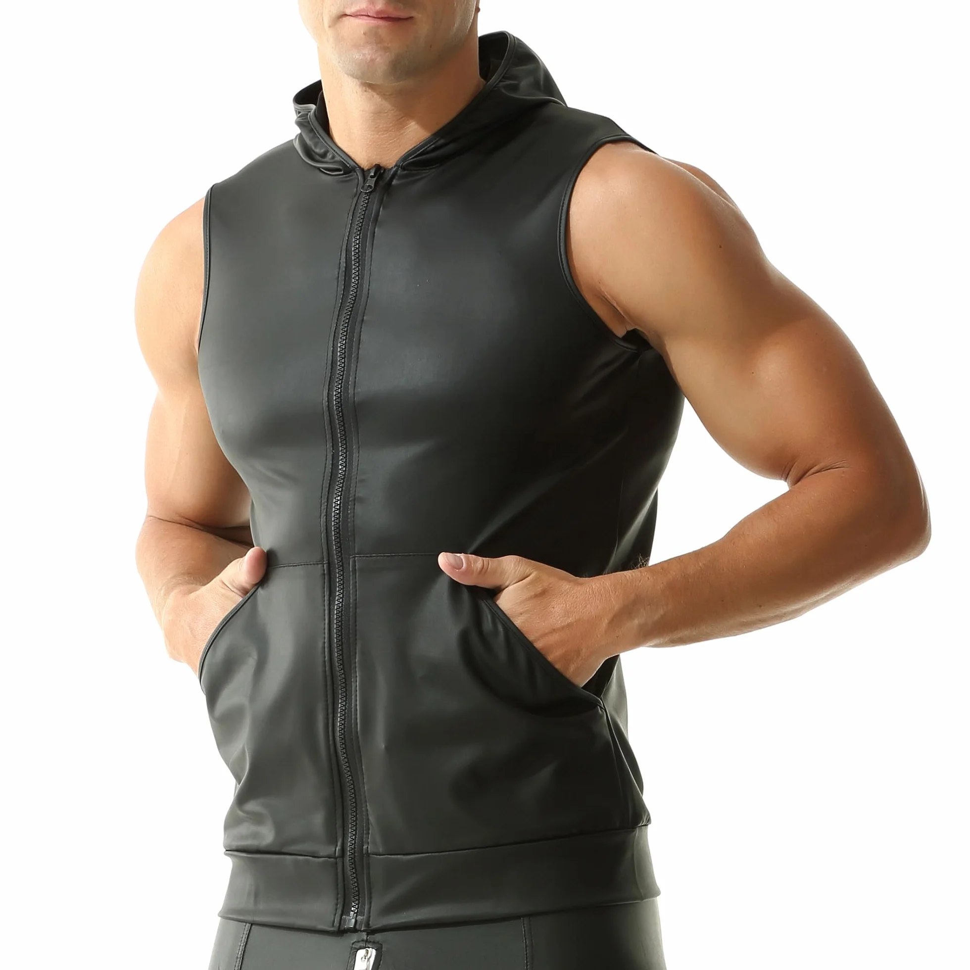 YUFEIDA Męskie podkoszulki, bez rękawów, podkoszulek ze sztucznej skóry, Muscle Fit, kamizelka, topy, koszule, modne podkoszulki