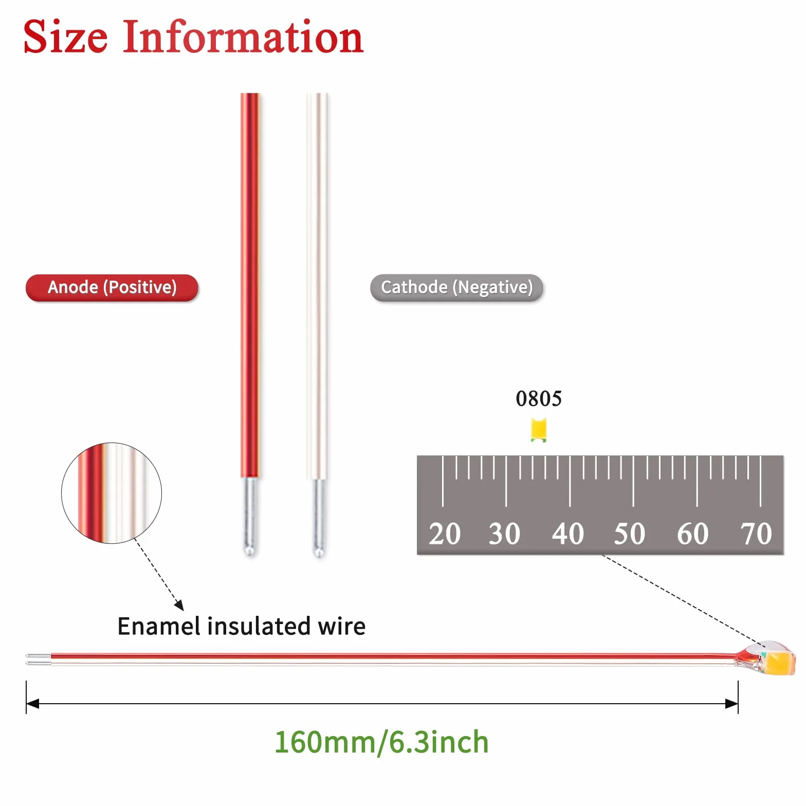 DiCUNO 20 szt. wstępnie okablowane diody mikro LED 16 cm, 0805 SMD lutowana mini dioda LED z osłoną ochronną z klejów do modelarstwa, projektu świetlnego, rękodzieła, czerwona