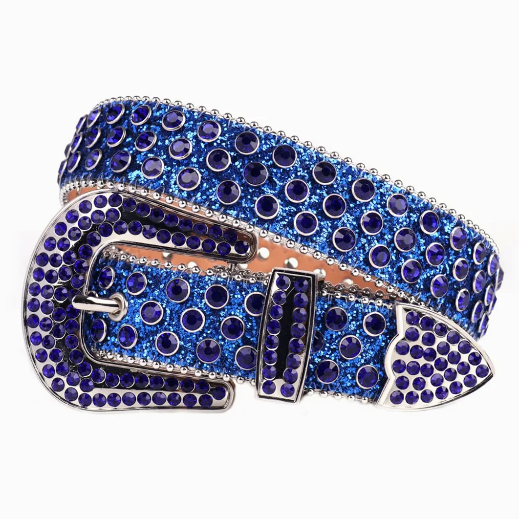 Moda Western Bling kryształ górski pasek kolorowy diament luksusowy sznurek z ćwiekami pasek damski męski do dżinsów szafir 100 cm