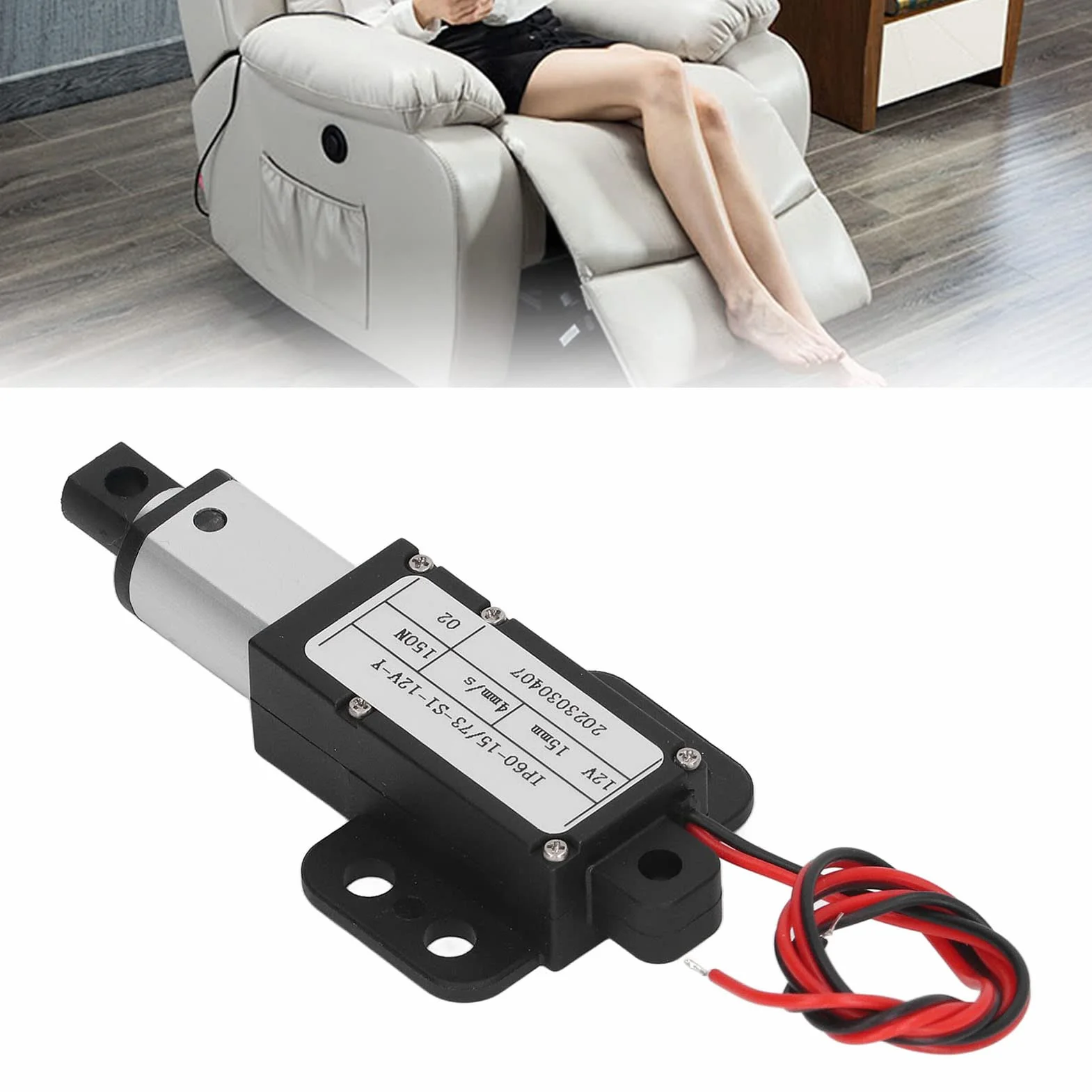 Elektryczny Mikro Siłownik Liniowy, Skok 0,59, 150 N / 33,7 Funta, prędkość 0,15 / sek.Mini metalowy aktuator ruchu Mały 12v Dc Serwomotor z uchwytem montażowym do masażu Sofa (Z Wspornikiem)