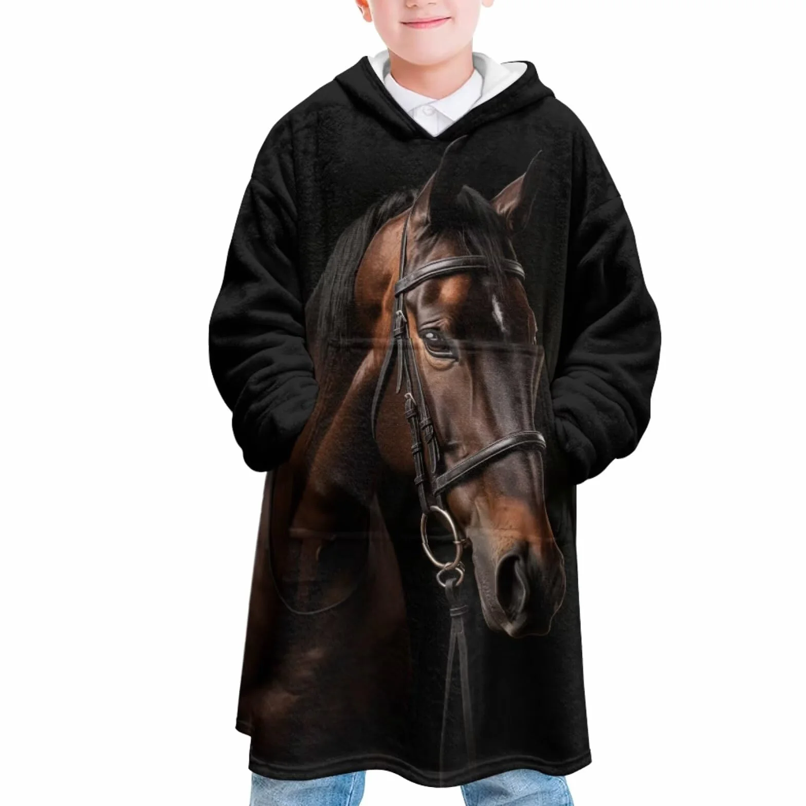 chaqlin Dziecięcy koc z kapturem długi koc do noszenia bluza z kapturem oversize sweter z kapturem dla chłopców dziewcząt z dużą kieszenią