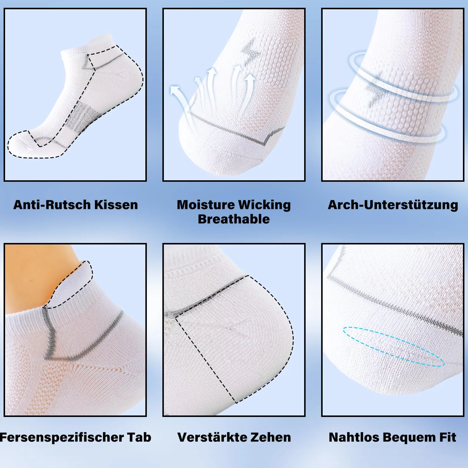 Niorasen Skarpety damskie do sneakersów, rozm. 39-42, 35-38, oddychające, odporne na pęcherze, bawełna, 6 par, skarpety sportowe, bawełniane, krótkie, wyściełane, wielofunkcyjne skarpety do biegania