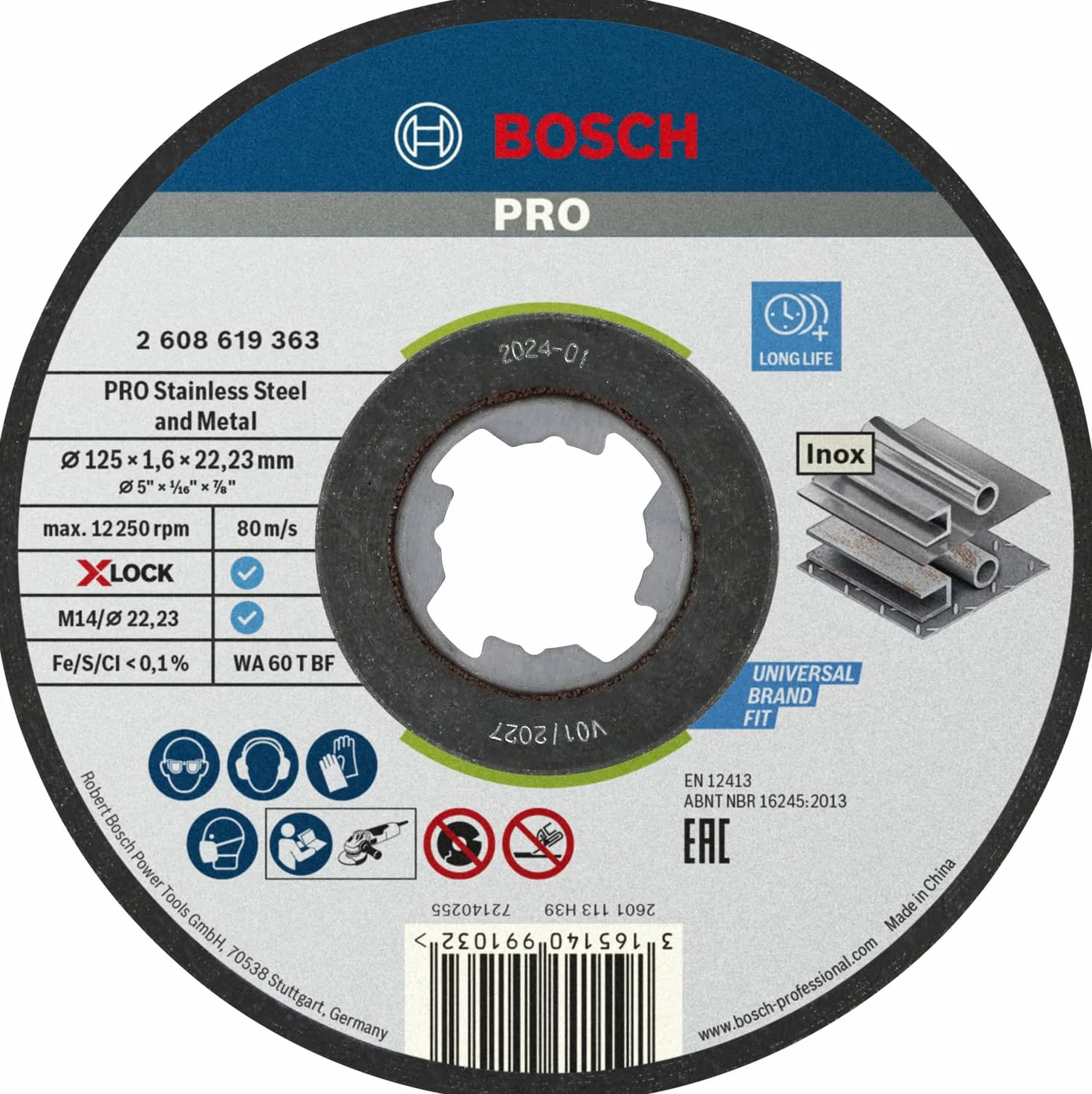 Bosch Accessories 10 x standardowa tarcza do cięcia Inox X-LOCK (do stali nierdzewnej, Ø 125 mm, akcesoria szlifierki kątowej)