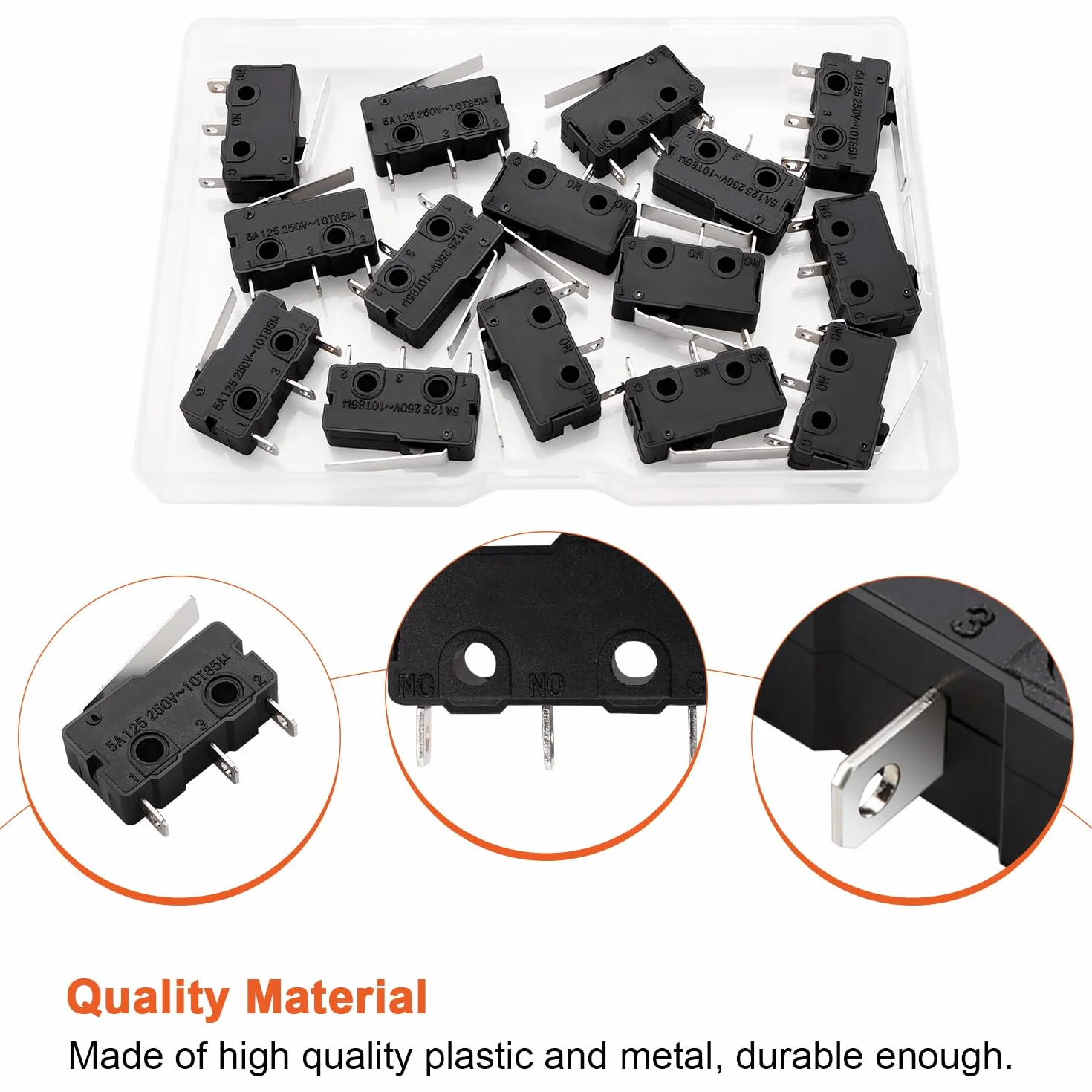 15 Sztuk Mini Mikrowyłącznik Krańcowy z Prostą Dźwignią Długie Ramię 16mm, 5A 125 250V AC SPDT 1NO 1NC Mikroprzełączniki Migowe, do Urządzeń Elektronicznych