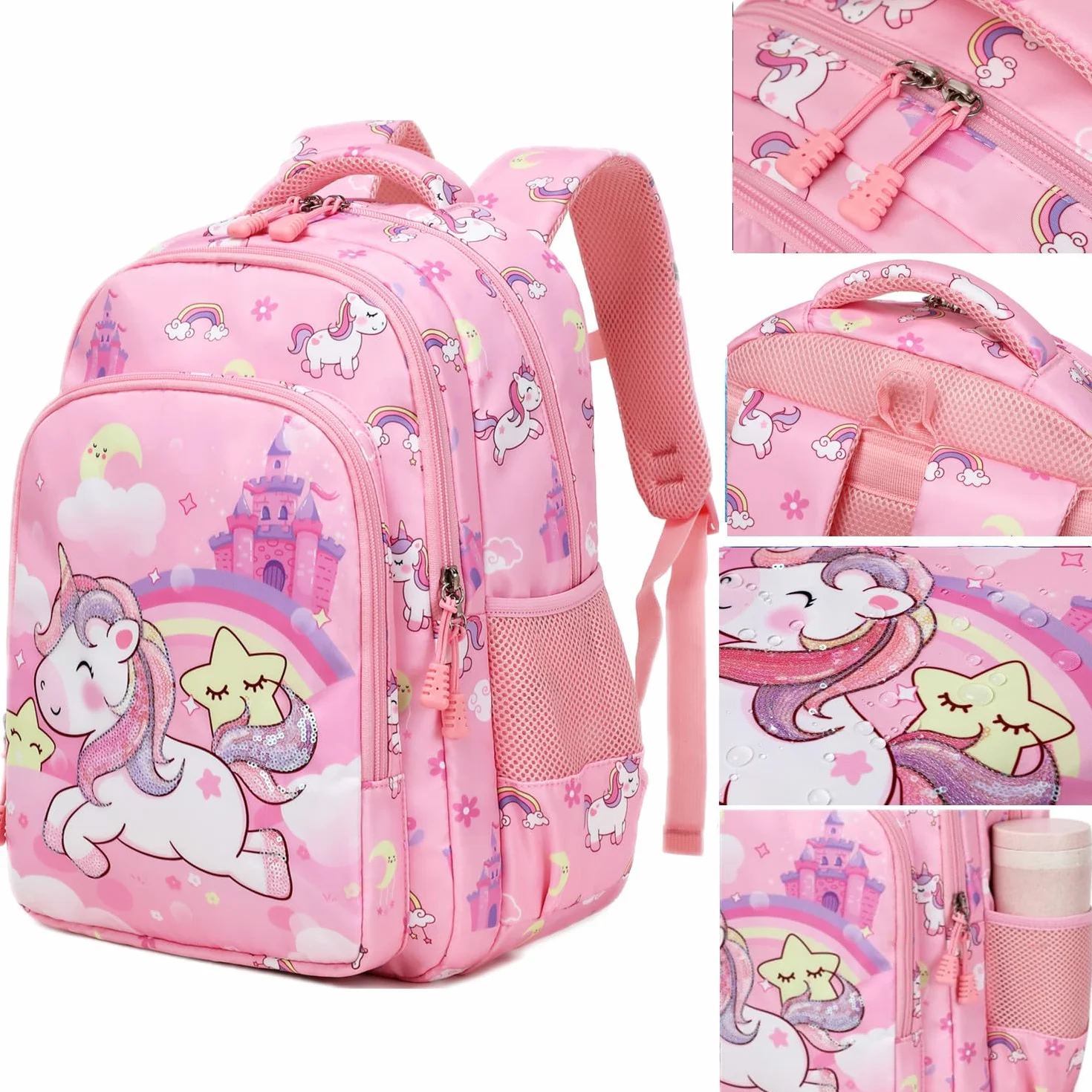 Jumpopack Plecak szkolny dla dziewcząt, dla nastolatków, dziewcząt, tornister, zestaw dla dzieci, tęczowy różowy, Plecak dziecięcy