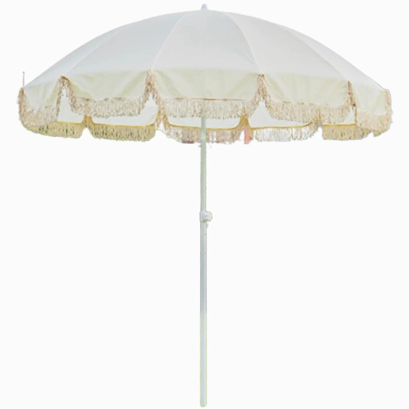 LYGSWDB Parasol ogrodowy z frędzlami Parasol tarasowy o długości 2,4 m do użytku na zewnątrz Żelazna rama Tkanina poliestrowa Idealny do wypoczynku na kempingu i podwórku Ochrona przed słońcem, bez