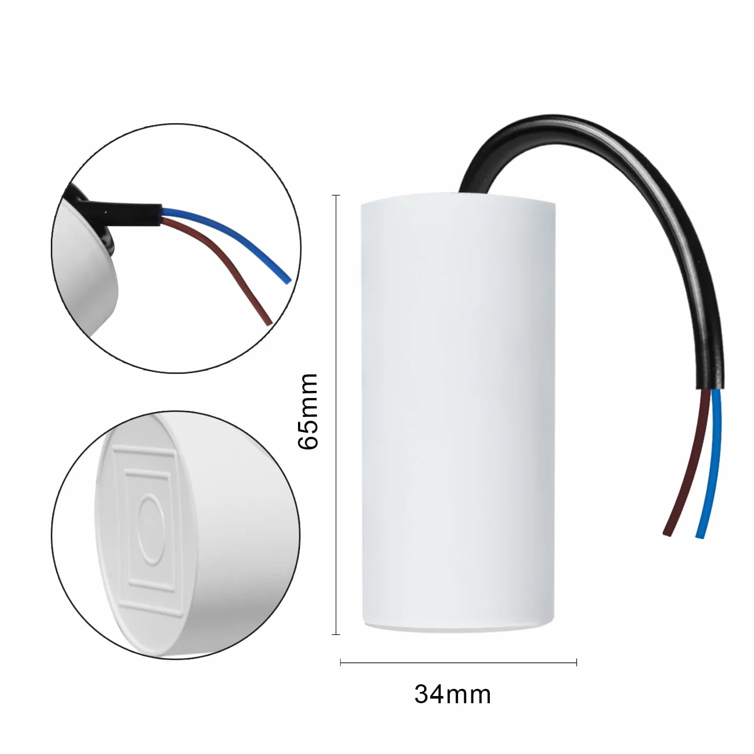 Iruihoo CBB60 450V 6uf 50/60Hz kondensator rozruchowy, kondensator pracy silnika, kondensator przeciwzakłóceniowy rozruchowy silnika, kondensator mikrofaradowy z przewodem
