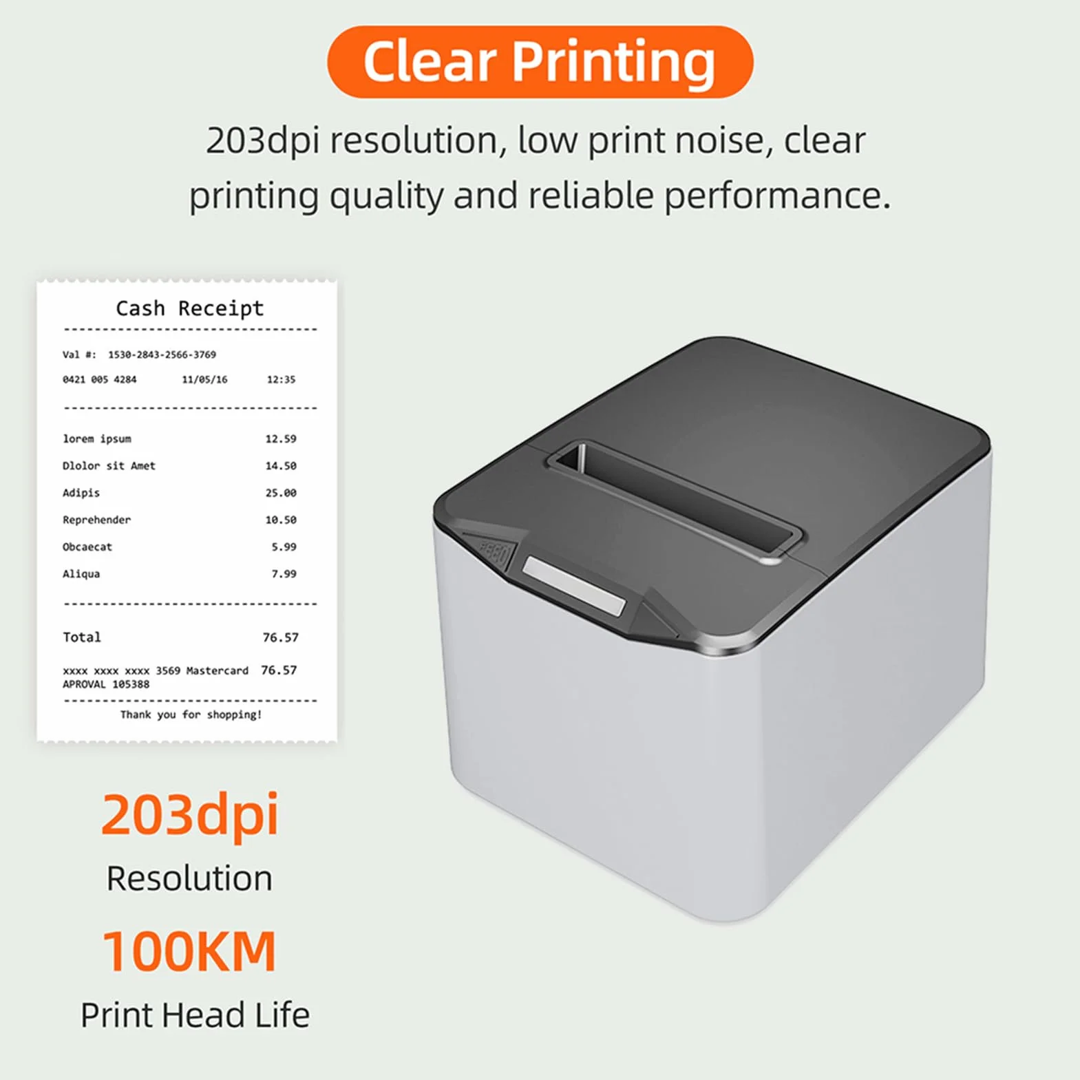 Bisofice Drukarka termiczna do paragonów 80 mm z ESC/POS, drukarka kasowa, obsługuje automatyczne cięcie (220 mm/s, port USB + port szeregowy Ethernet) (POS-8370)