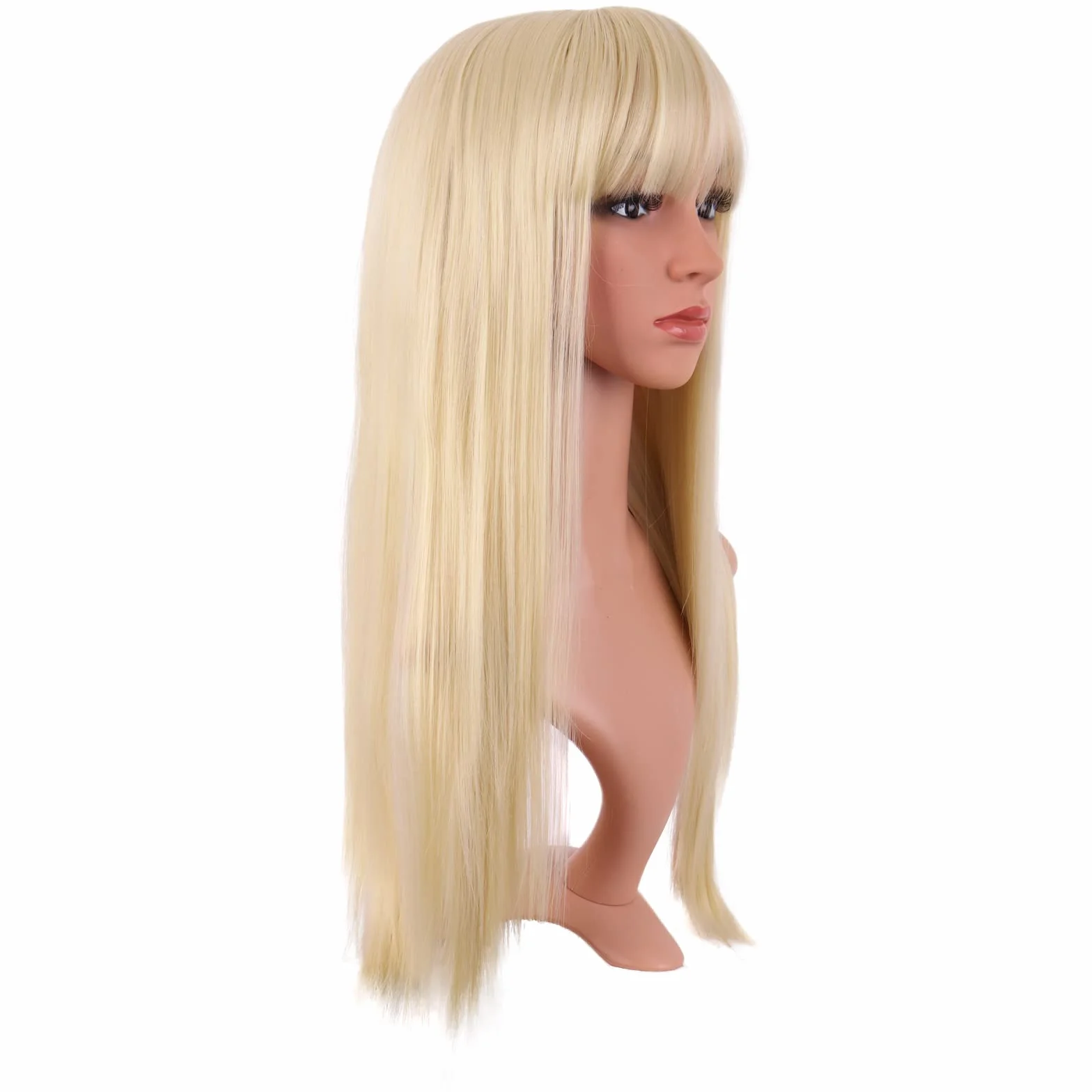 Peruka syntetyczna 56 cm prosta z frędzlami ciepło odporna MapofBeauty mieszany blond
