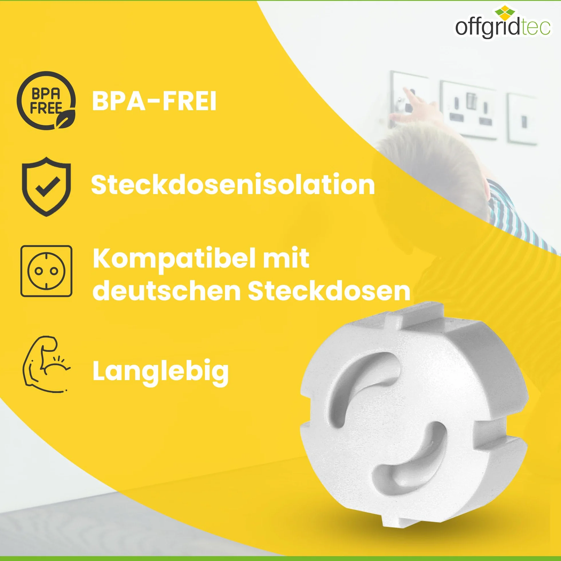 Offgridtec 007310 Zabezpieczenie przed Dziećmi do Gniazdka, Białe, 12 Sztuk