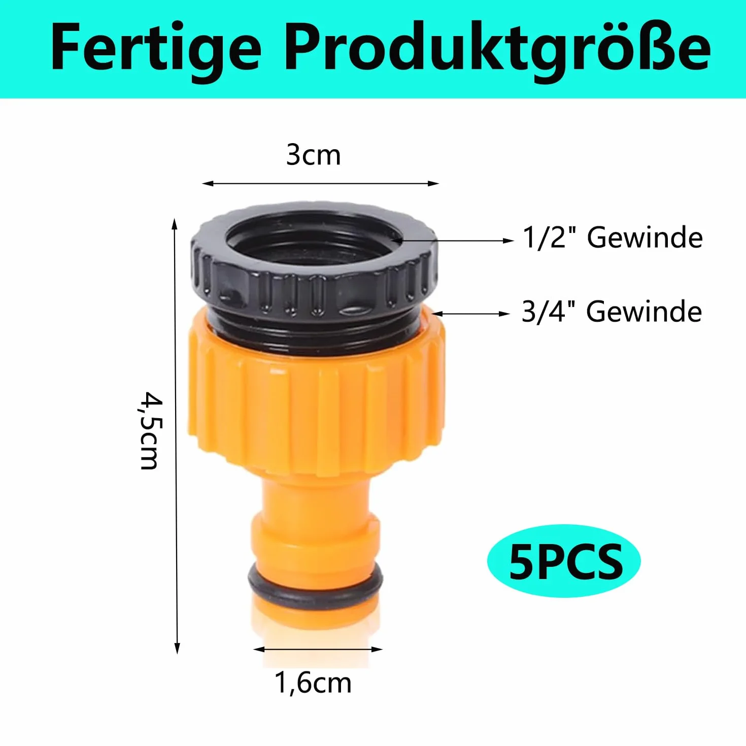 Gardena adapter do kranu, złącze węża, przyłącze kranu, przyłącze Gardena, adapter do kranu, wąż ogrodowy, 1/2 cala 3/4 cala, przyłącze kranu 2 w 1 (5 sztuk)