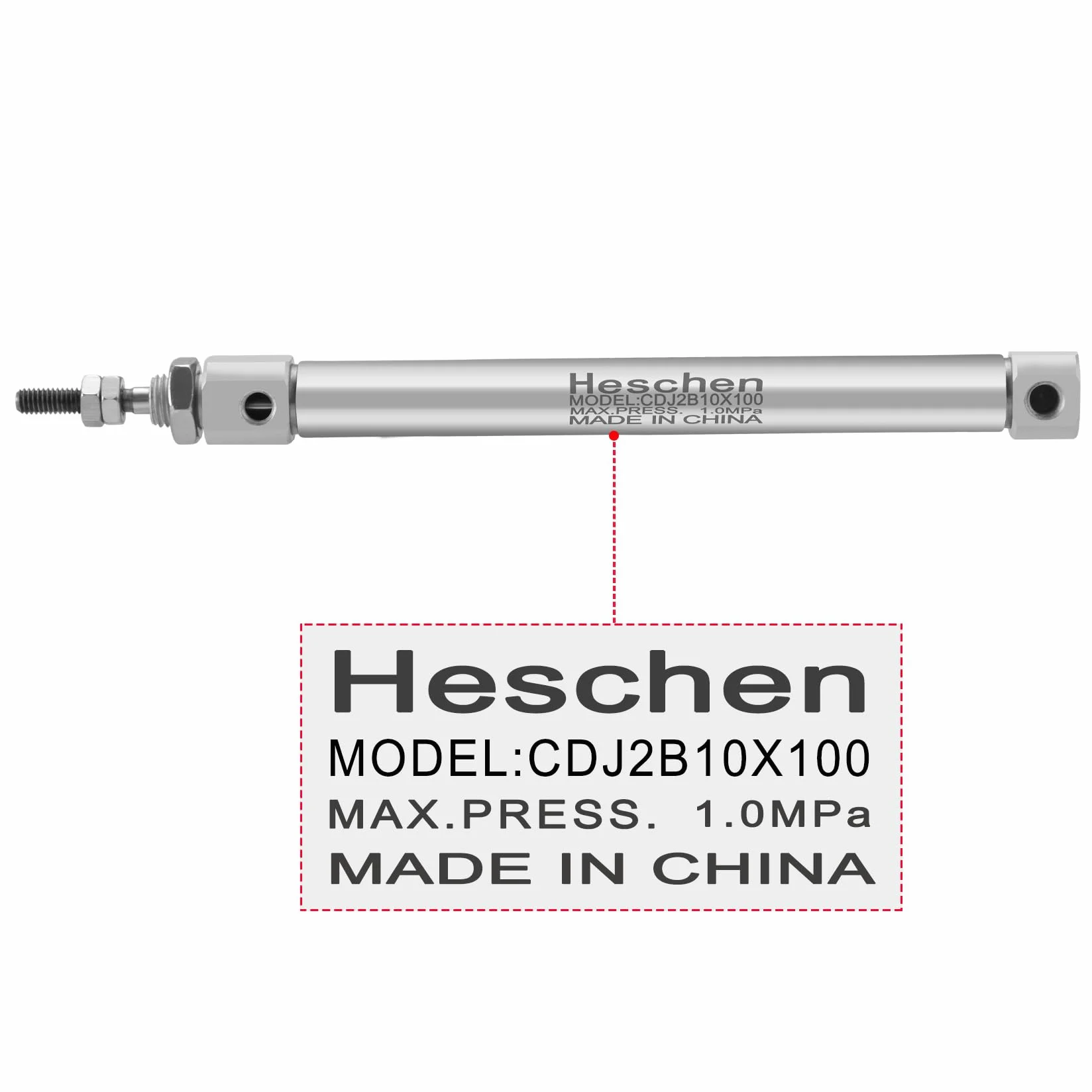 Heschen Slim cylinder pneumatyczny CDJ2B 10-100 M5 port 10 mm otwór 100 mm skok 100 mm