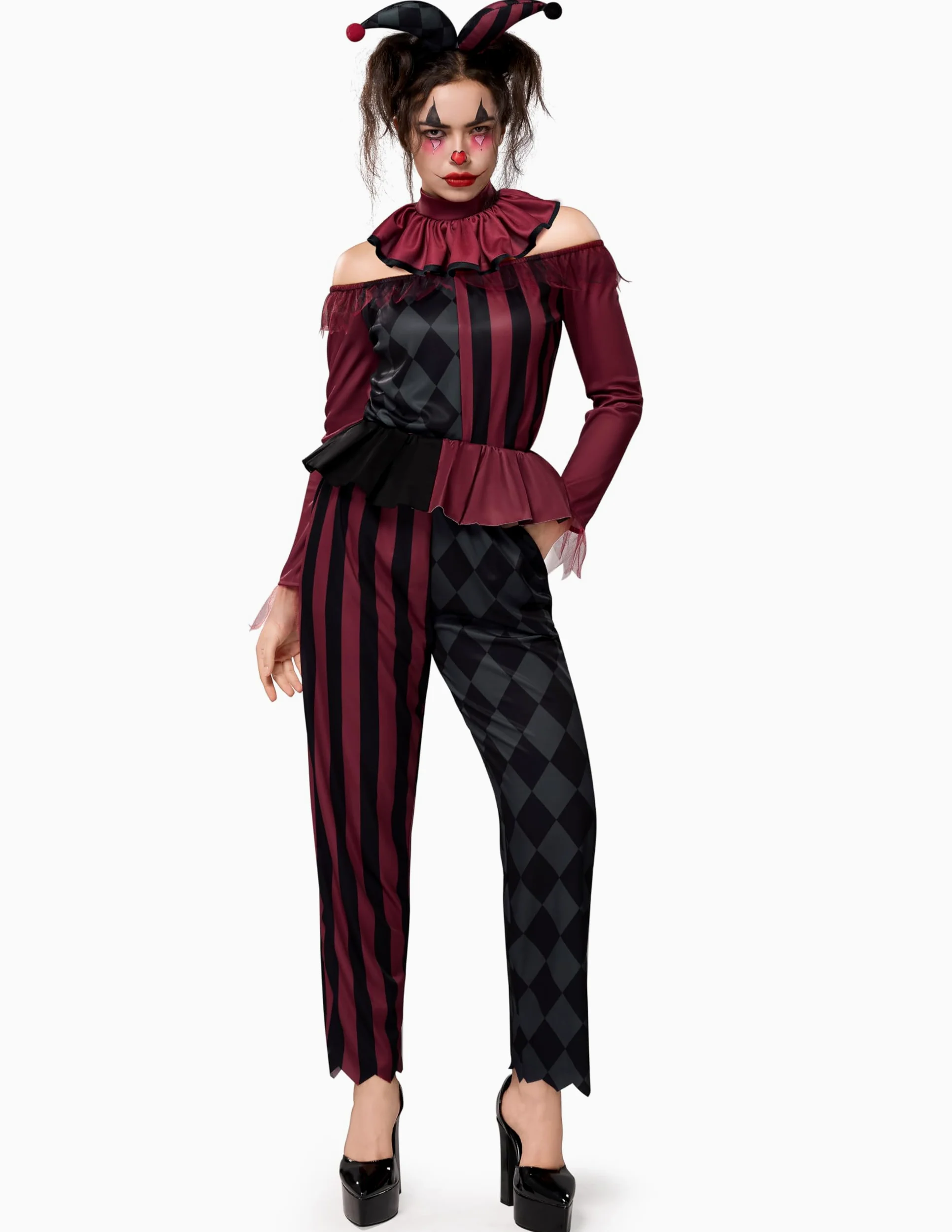 Spooktacular Creations Kostium klauna na Halloween, dla dorosłych, kostium dla kobiet, straszny błazen, strój na Halloween, imprezę cosplay, imprezę tematyczną klauna