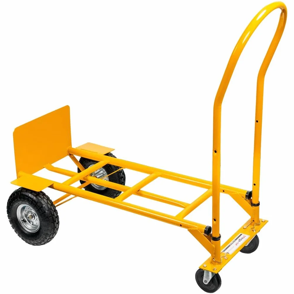 Mega-M Wózek transportowy magazynowy kurierski 2 w 1 MŁYNARKA 250KG KOŁA ŁOŻYSKOWANE rozkładany MOCNY (żółty)