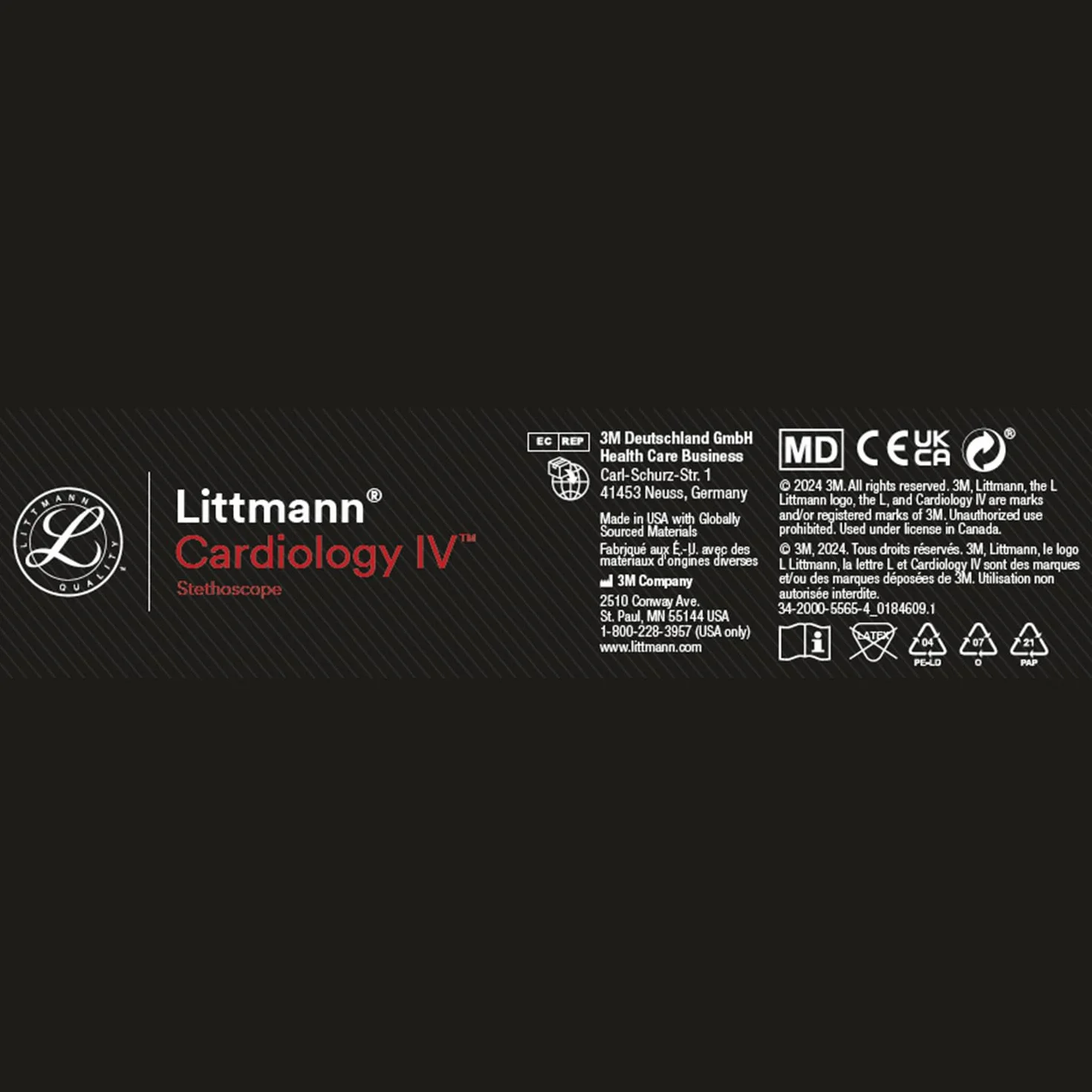 3M Littmann Cardiology IV Stetoskop diagnostyczny, Stetoskop diagnostyczny, BLACK FINISH, 6200, czarny przewód i lira, trzonek czerwony