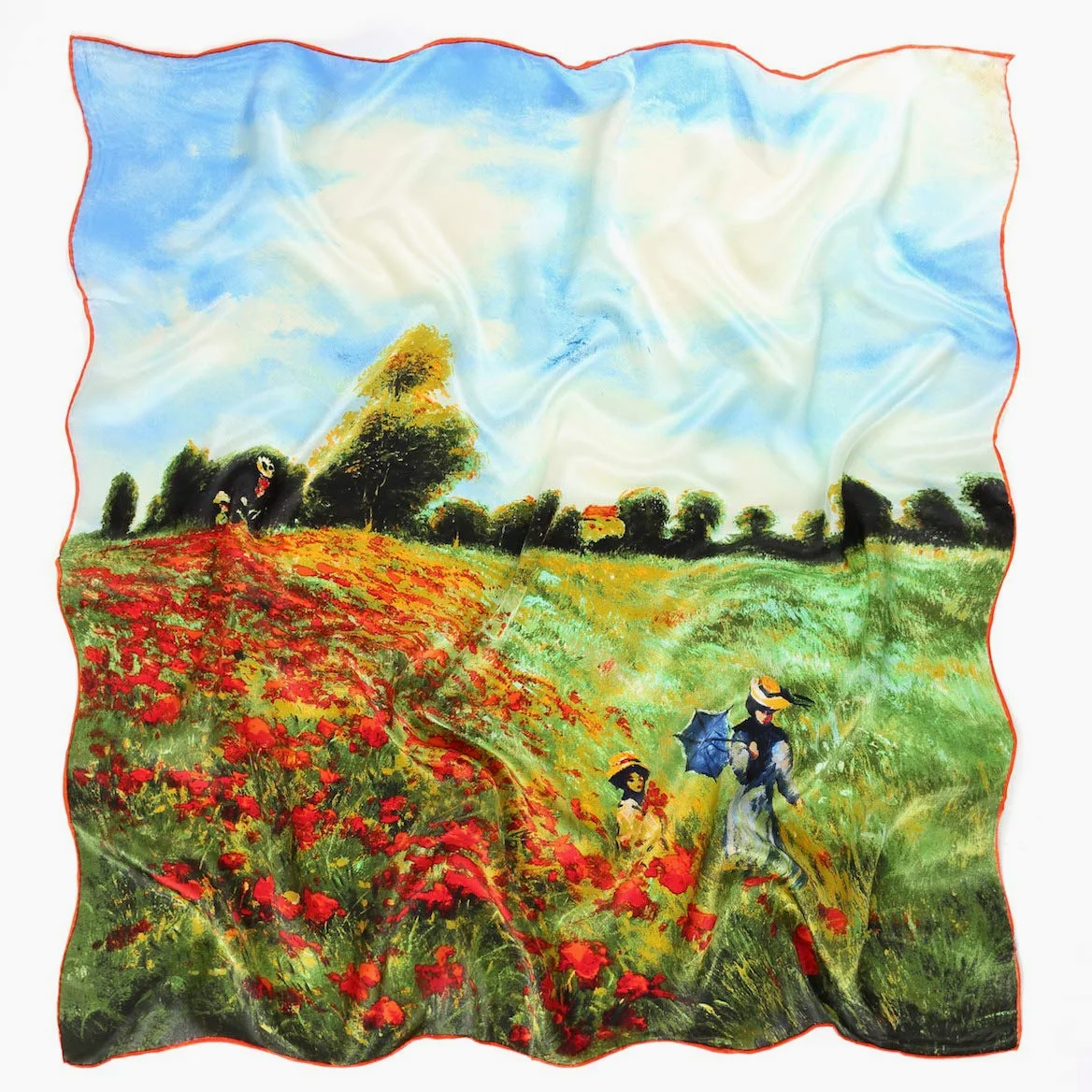 Damski 90 cm kwarcowy jedwabny szal z malowaniem motyw artystyczny od Claude Monet