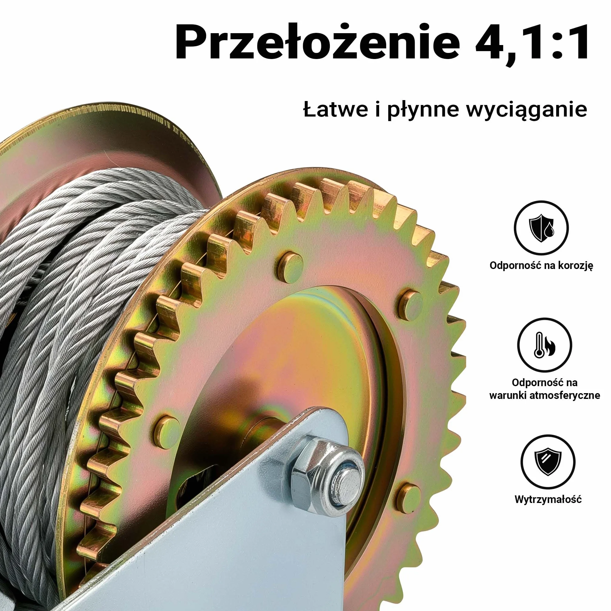 Wiltec ręczna wciągarka linowa do 550kg przełożenie 4.1:1 130 x 190 x 160 mm, wciągarka z liną 10m, ręczna wciągarka linowa, wydajna ręczna wciągarka linowa, leśna wciągarka linowa
