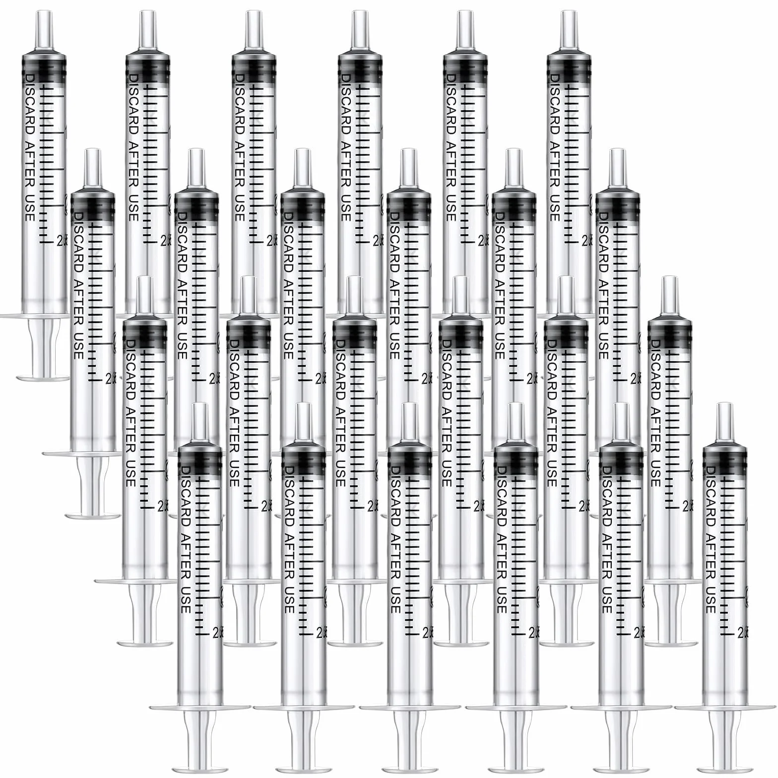 24 plastikowe strzykawki 2,5 ml, jednorazowe strzykawki z pokrywką, strzykawki z tworzywa sztucznego, sterylne opakowanie, strzykawka bez igły, do laboratoriów naukowych, pomiarów, podlewania,