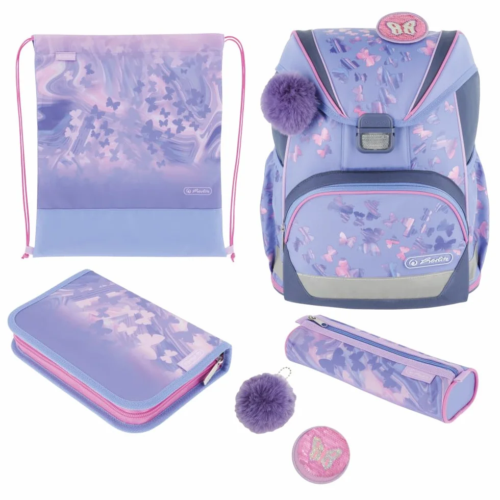 Herlitz Tornister Ultralight Dziecięc Butterfly Paradise z wyposażeniem | Plecak Szkolny jednokomorowy | Organizer Dla Ucznia Dzieci | Sztywne Plecy | Wytrzymały 15l 800g