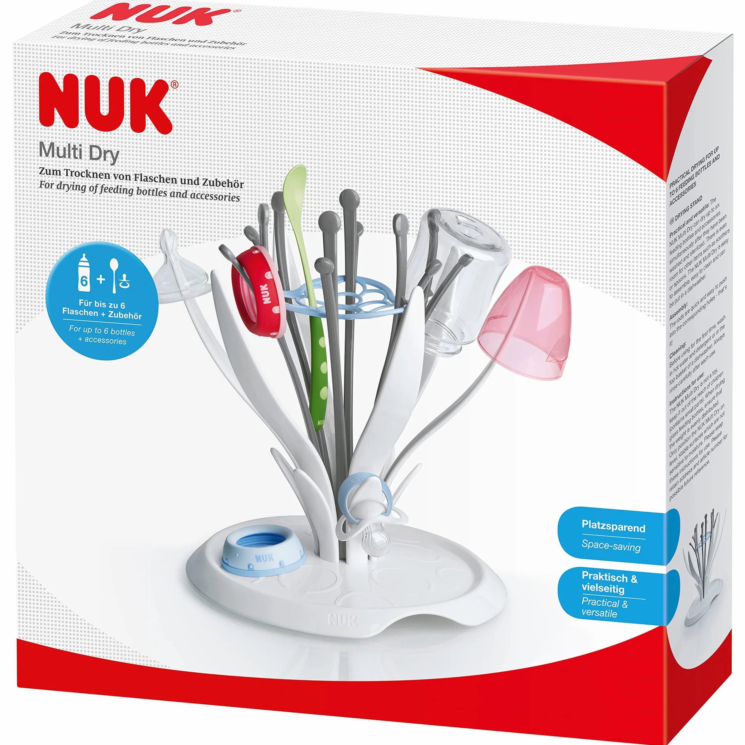 Stojak do suszenia butelek NUK Multi-Dry | Do 6 butelek i akcesoria | Wzór w kwiaty