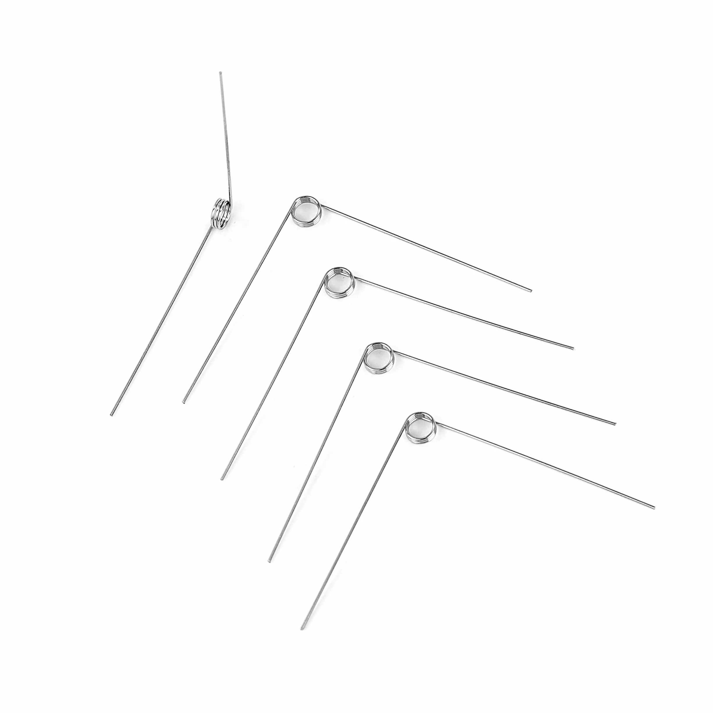 10 sztuk sprężyn skrętnych ze stali nierdzewnej, średnica drutu 0,4 mm, średnica wewnętrzna 3 mm, długość ramienia 30 mm, kąt 90°, 3 obroty proste 0,4x3x30 mm