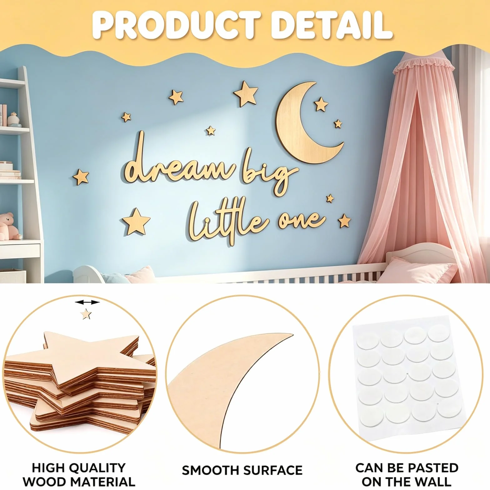 Lufdegim 11 sztuk drewnianych liter do dekoracji ścian Dream Big Little One, drewno, napis ścienny, dekoracja ścienna, do pokoju dziecięcego, sypialni, salonu, dekoracja
