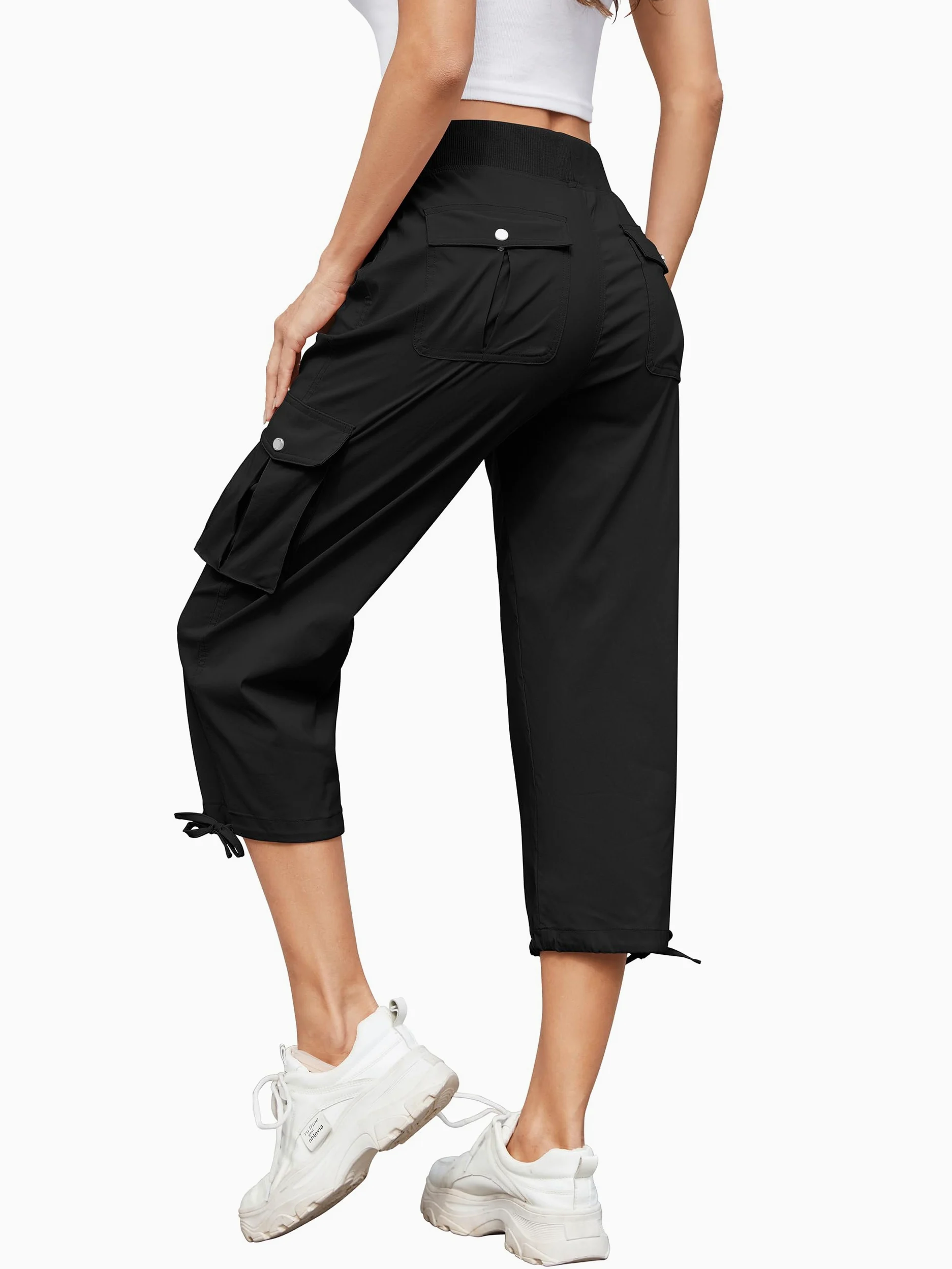 Hormtaer Damskie przycięte spodnie cargo letnie spodnie capri joggery damskie spodnie dresowe o długości 3/4 spodnie dresowe na co dzień spodnie turystyczne z 6 kieszeniami