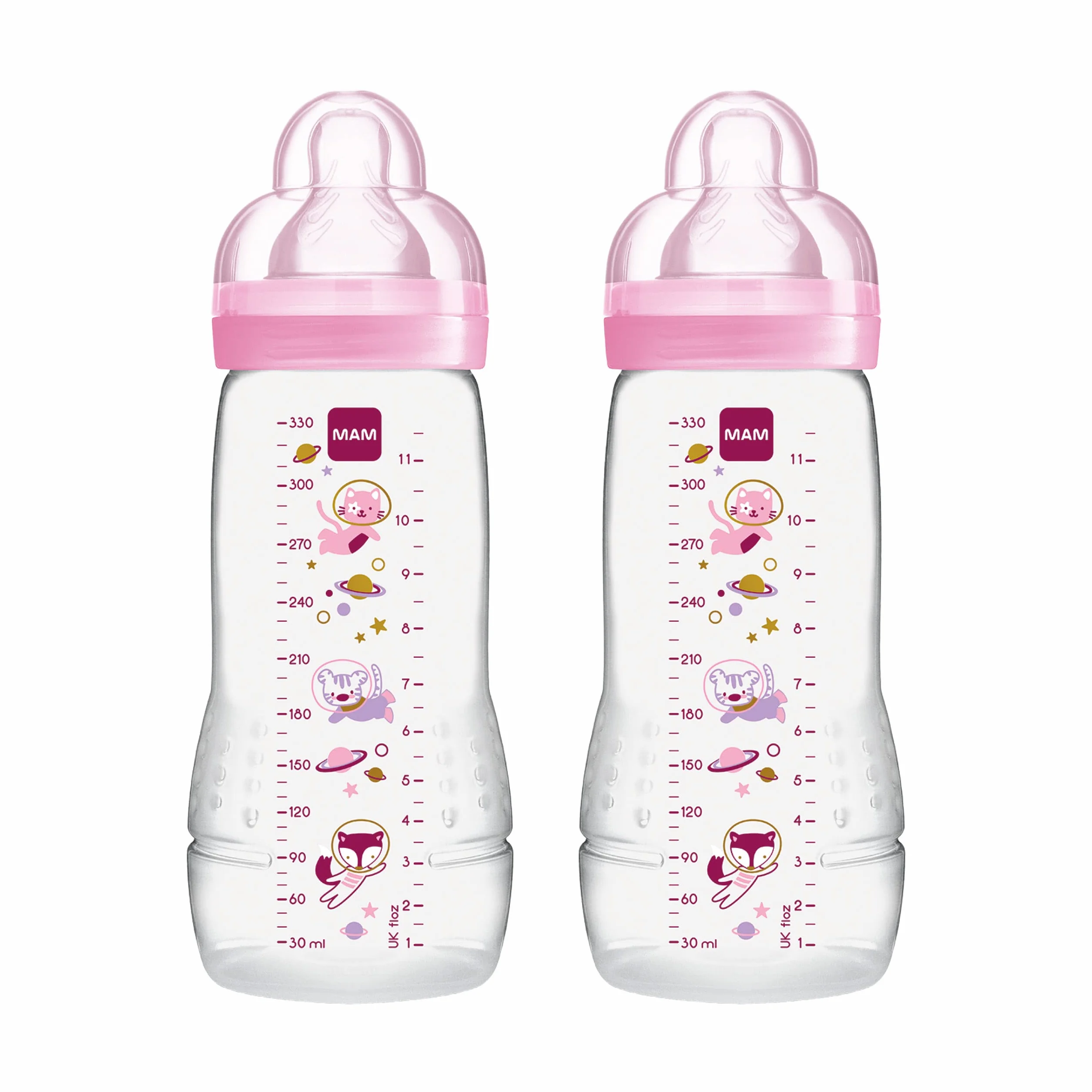 MAM Easy Active butelka do picia w zestawie 2 szt. (330 ml), butelka do picia dla niemowląt wraz z przyssawką MAM rozmiar 2, z silikonu SkinSoft, butelka na mleko o ergonomicznym kształcie, 4