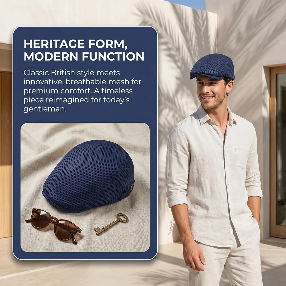 YAMEE Czapka przeciwsłoneczna, beret, męski, na lato, oddychająca siateczka, czapka damska, unisex, czapka z daszkiem, czapka sportowa Gatsby Newsboy, czapka beretowa, rozmiar 56 cm-60 cm