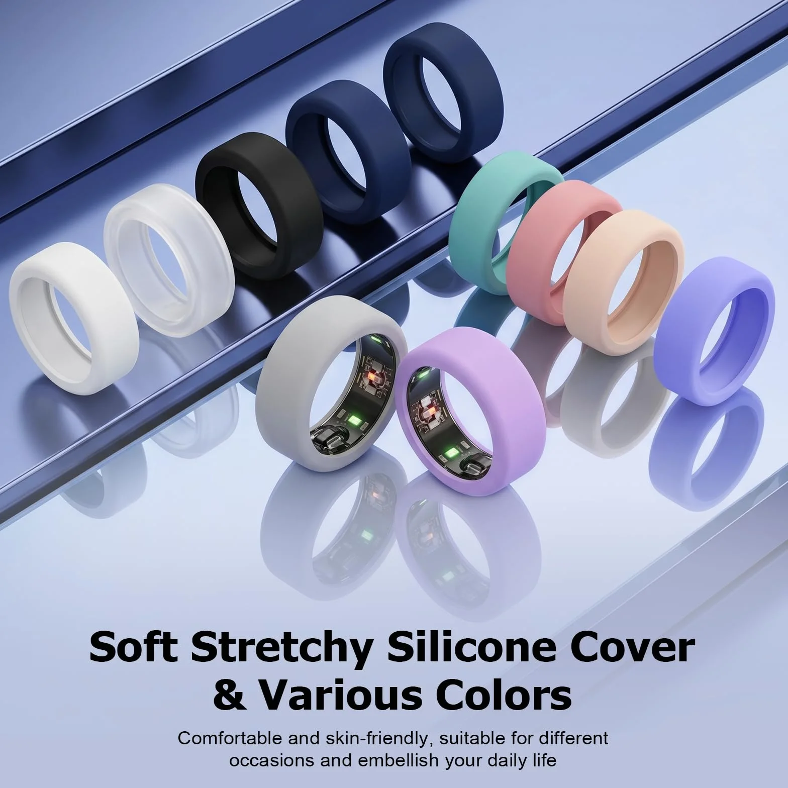 TiMOVO 10Pack Ring Cover Compatible with Ring Gen 4/Gen 3, Anti-scratch elastic silicone case for women men, Size S Colorfu