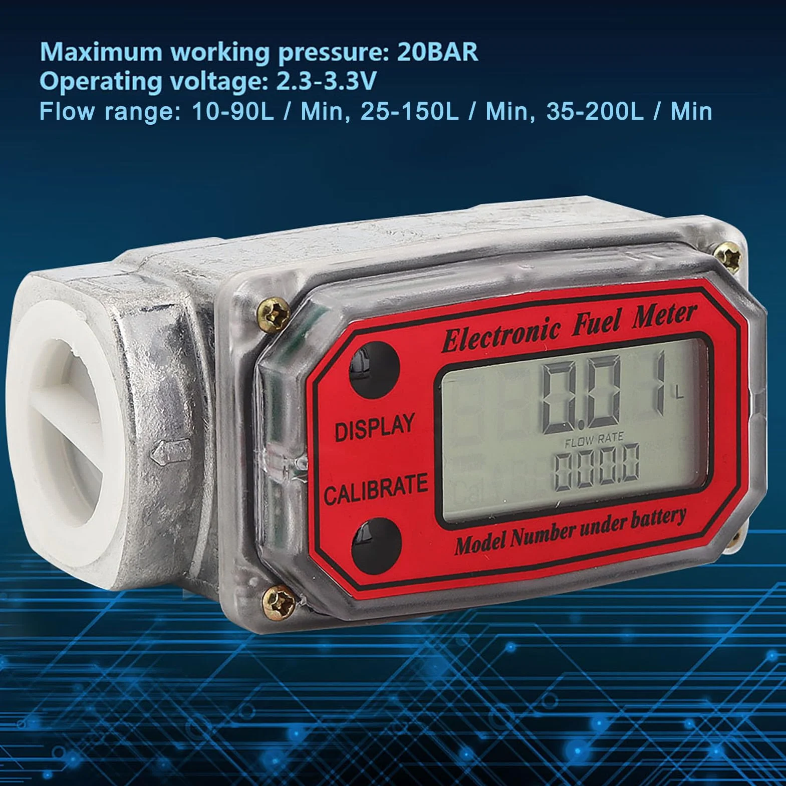 Miernik Turbiny Mini Cyfrowy Przepływomierz Turbinowy Przepływomierz Oleju Napędowego 15-120L 1 NPT (Czerwony LLW-25)