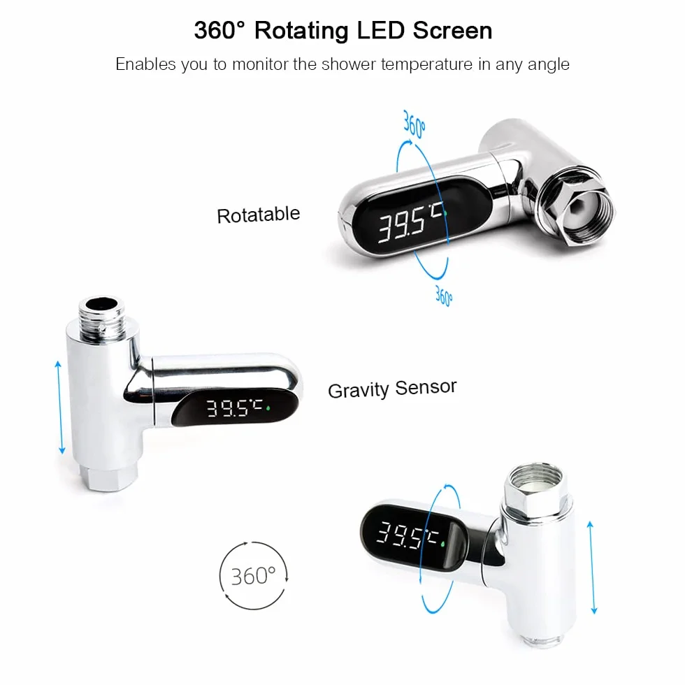 Tidyard Cyfrowy wyświetlacz temperatury prysznica LED 0 ~ 100 ℃ termometr do wody kąpielowej, wskaźnik Celsjusza/Fahrenheita, obracany o 360° klosz do głównej kuchni i łazienki