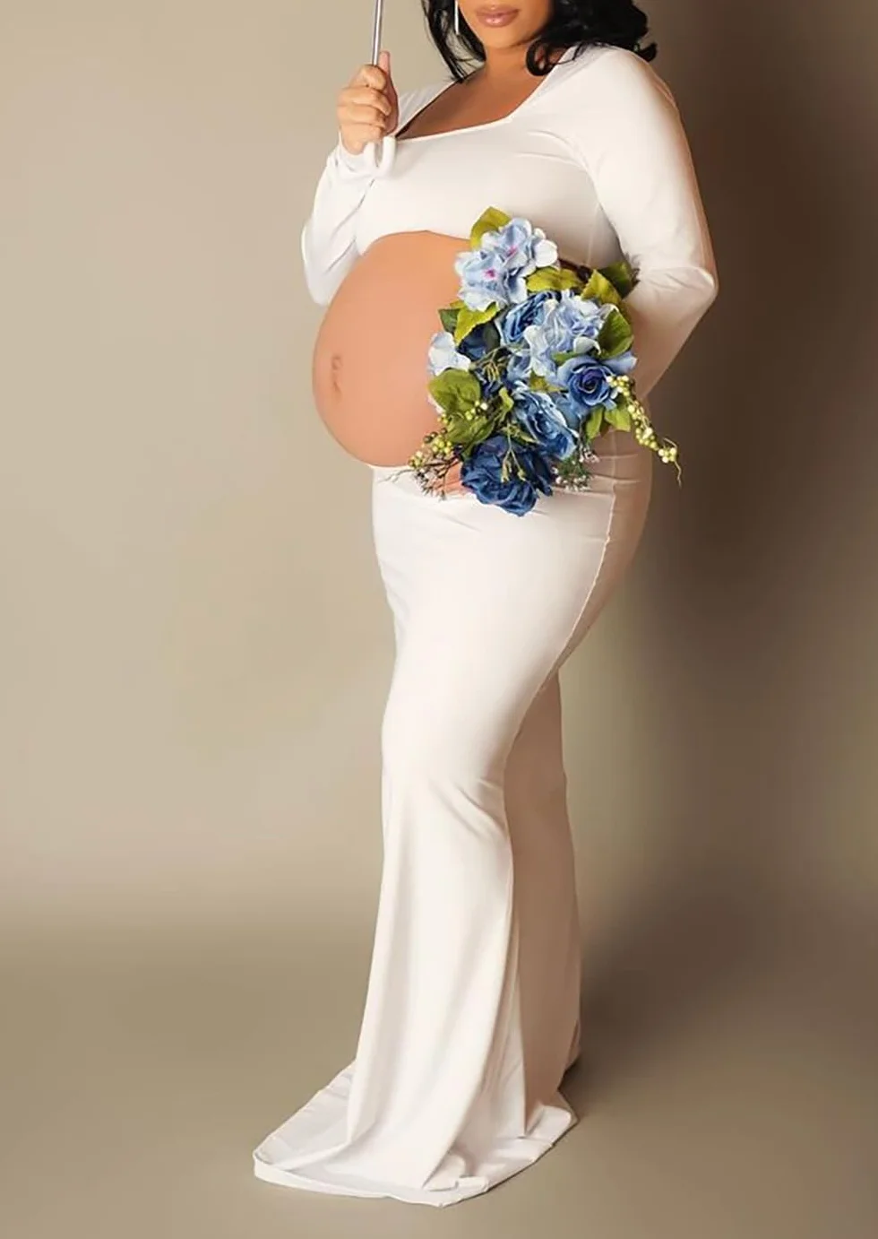 Damska sukienka ciążowa z długim rękawem, rozciągliwa, z mikrofibry na baby shower