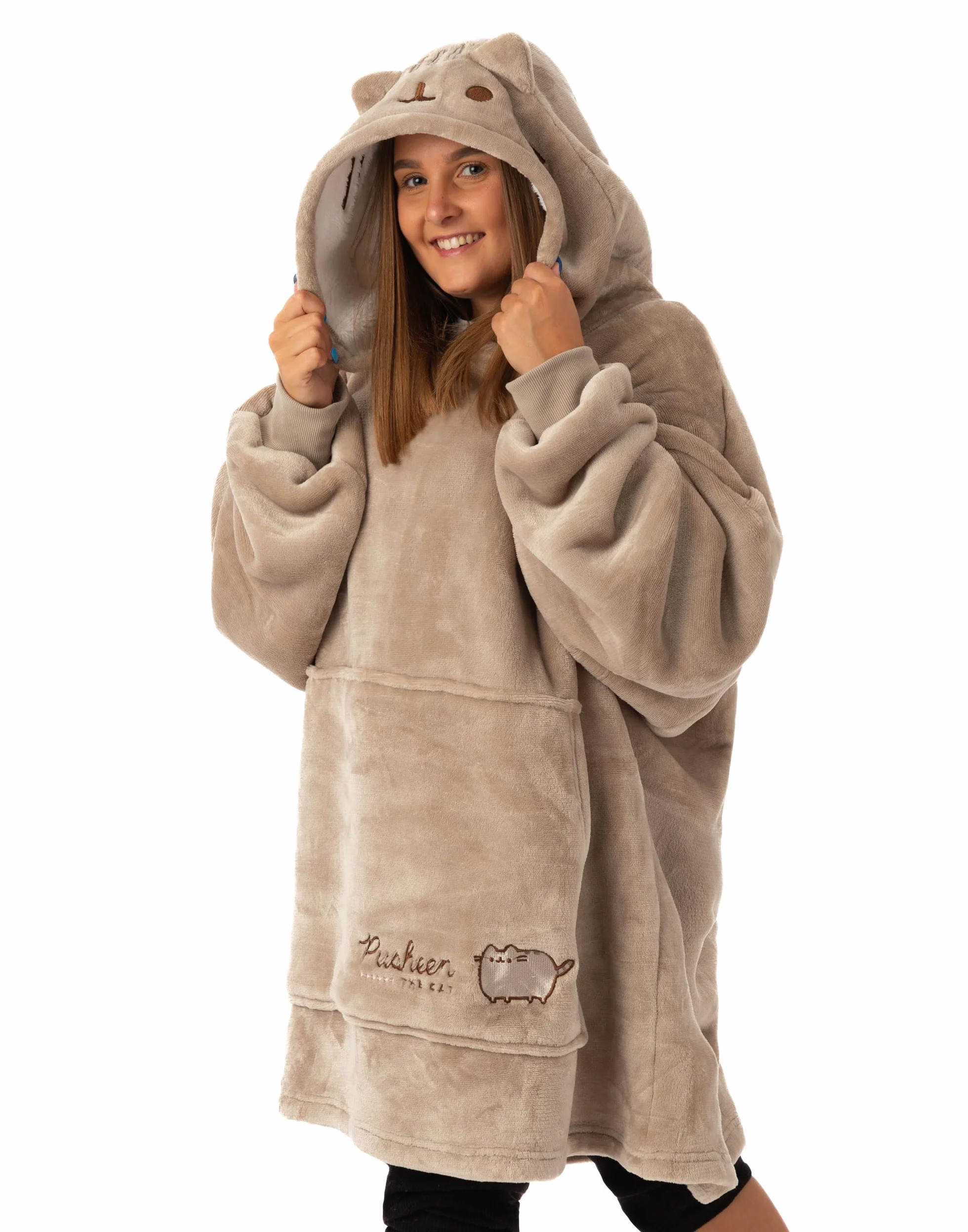 Damska bluza z kapturem Pusheen Brown Haftowana | Rozkoszuj się przytulnym komfortem z tym Pusheen VUddie | Jeden rozmiar dla wszystkich | Zanurz się w zabawnych przygodach ze swoim ulubionym kotem