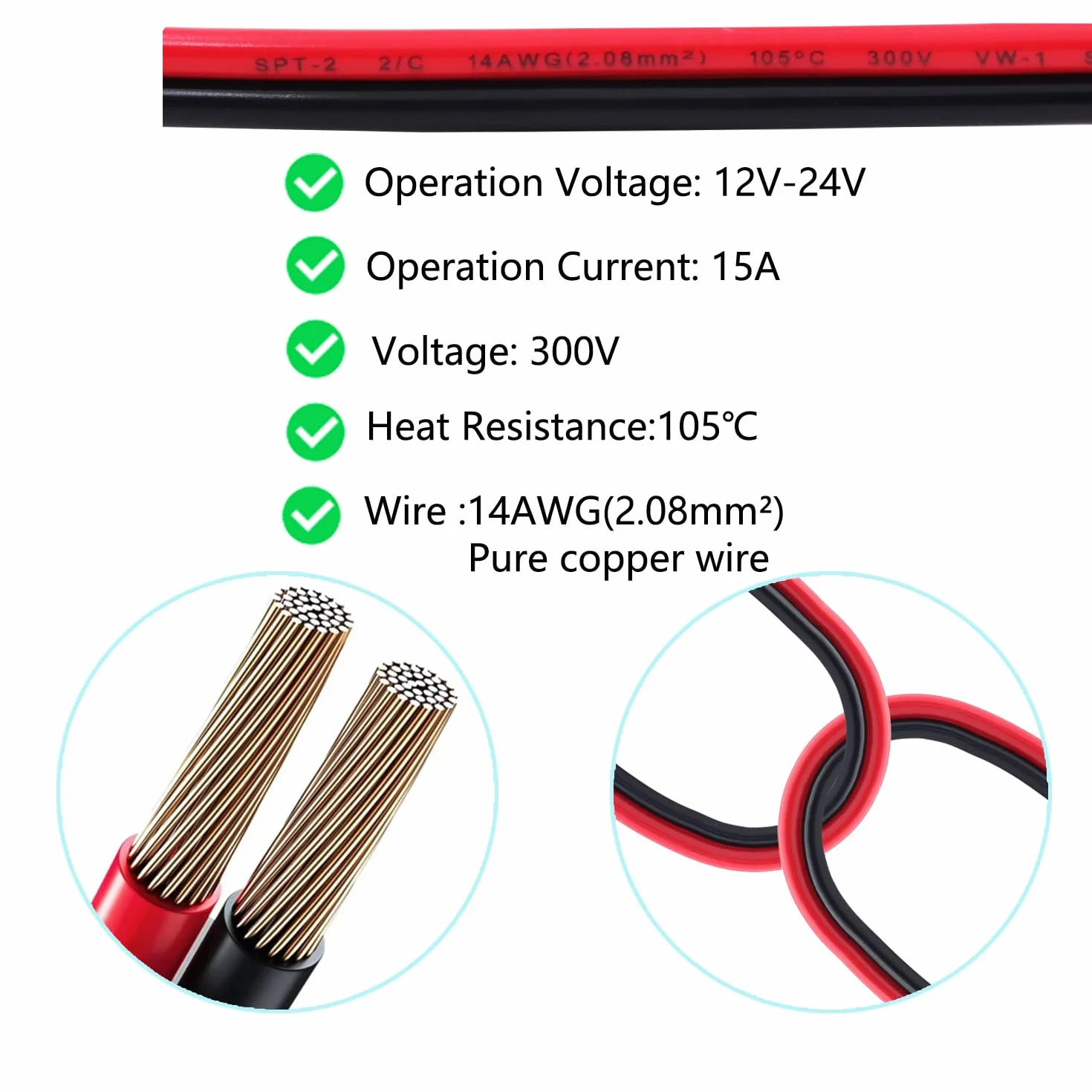 Alligator Clip to O-Ring Terminal kabel z bezpiecznikiem 20 A, 14 AWG 12 V-24 V O Ring Terminal na akumulatorze, zaciski krokodylkowe, kabel do akumulatora samochodowego, falownika (3 m)