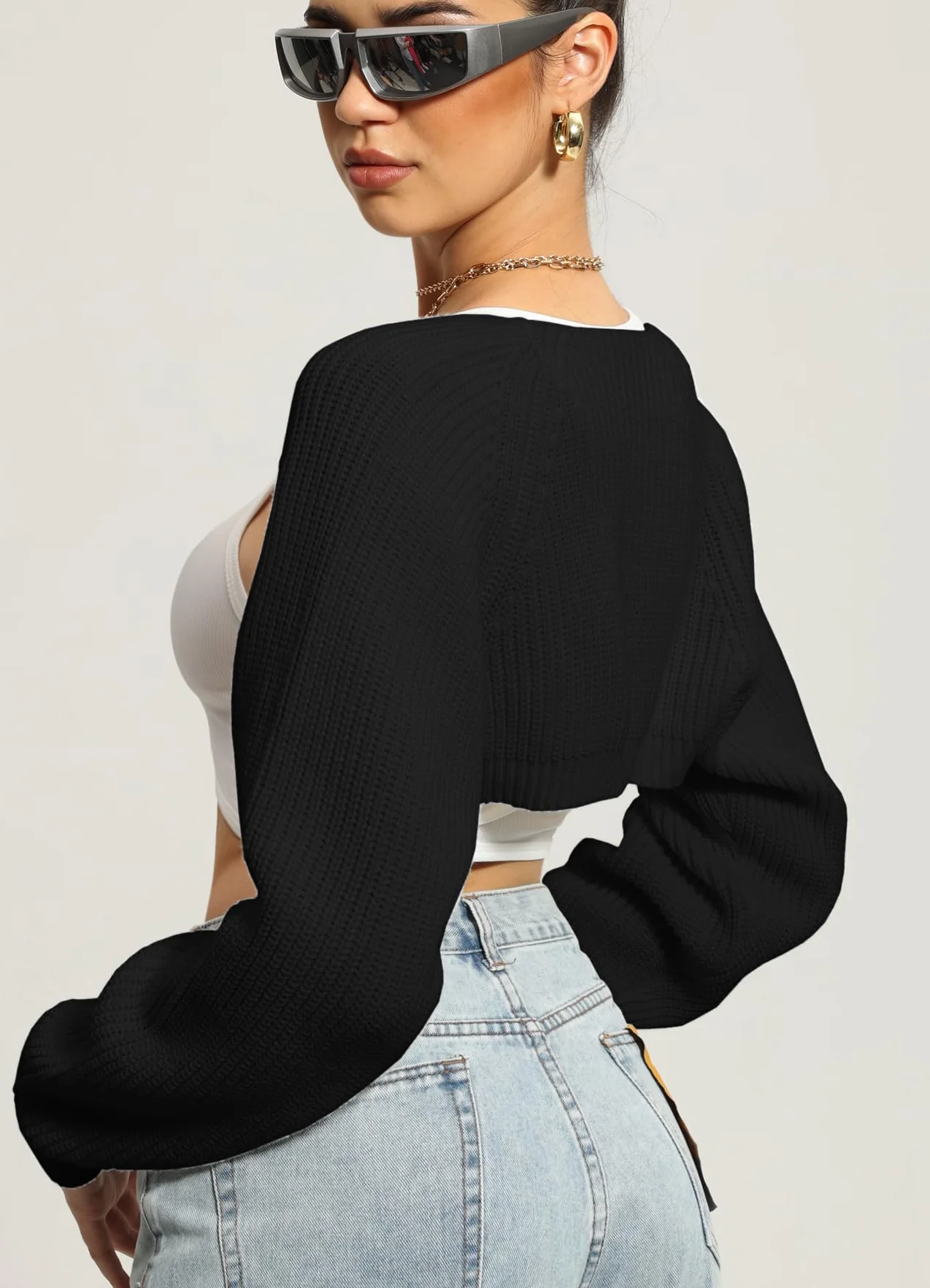 Navneet Bolerko damskie bolerko, krótki sweter oversize, sweter z dzianiny Y2K Crop Top Shrug zima kardigan sweter