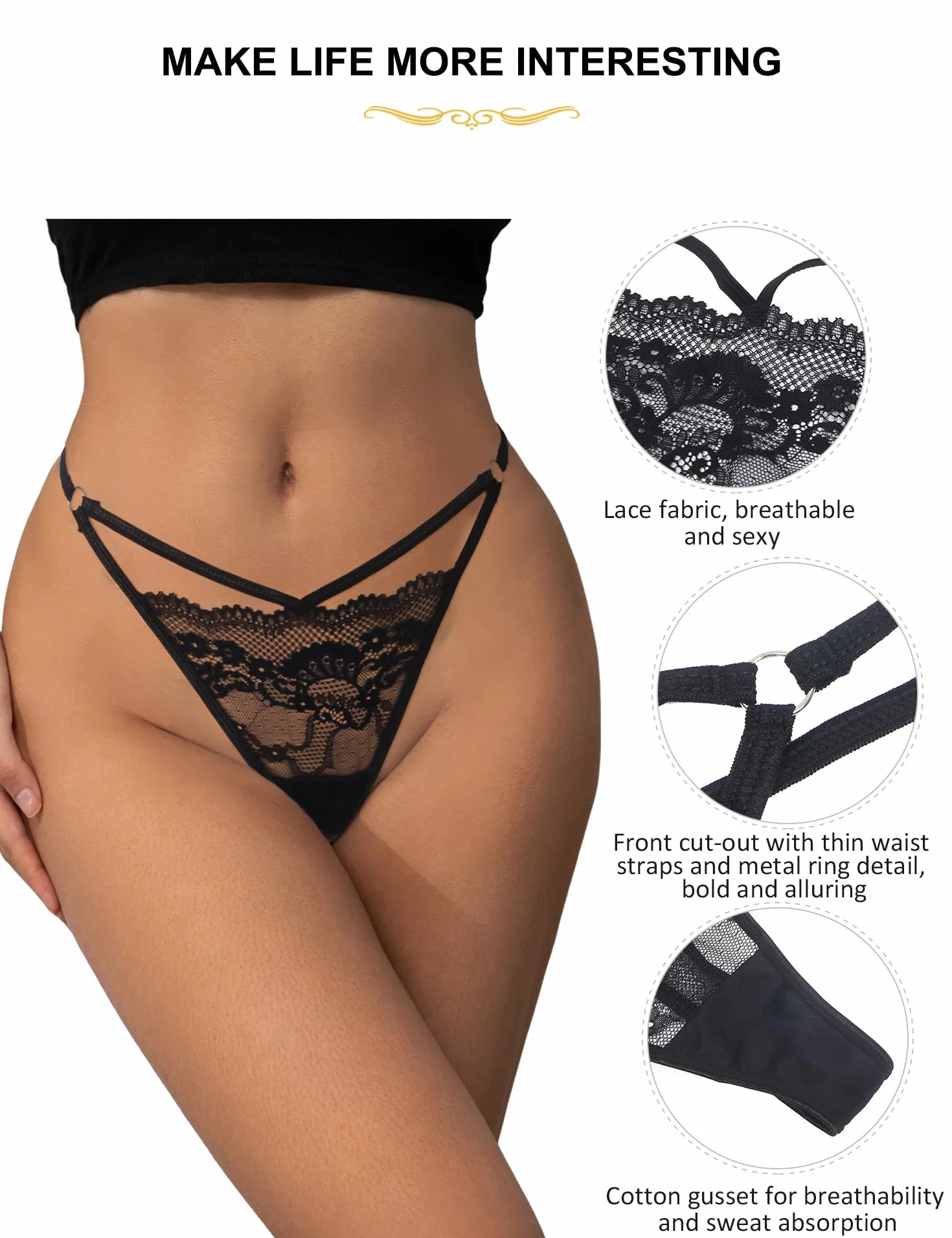 comeondear Damskie stringi koronkowe Mini stringi T z tyłu majtki z niskim stanem oddychające stringi wygodne stringi bikini plus size