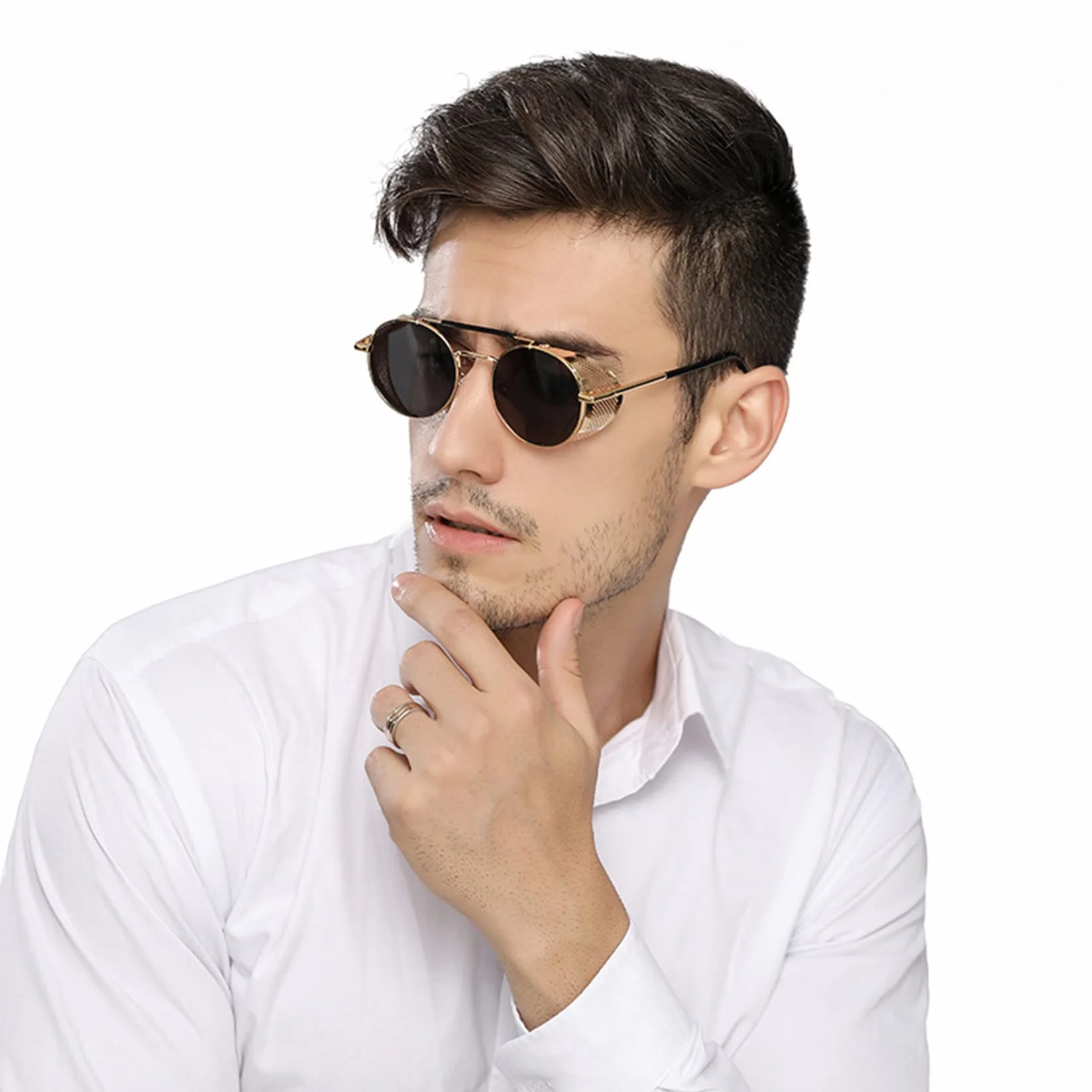 Retro Steampunk Okrągłe Okulary Przeciwsłoneczne Damskie Męskie, Vintage Spolaryzowane Okulary Przeciwsłoneczne dla Kobiet Mężczyzn UV400 Ochrona