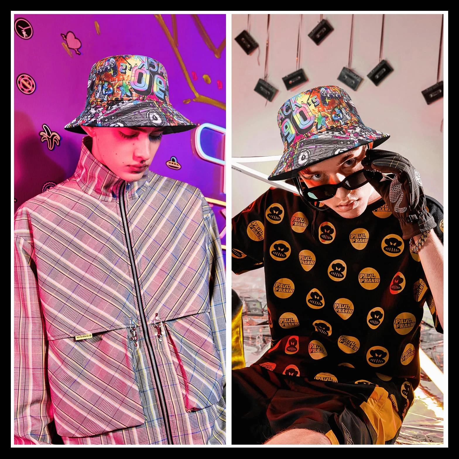 YAMEIZE Kapelusz typu bucket retro lata 80 dwustronny vintage dla kobiet mężczyzn nastolatków