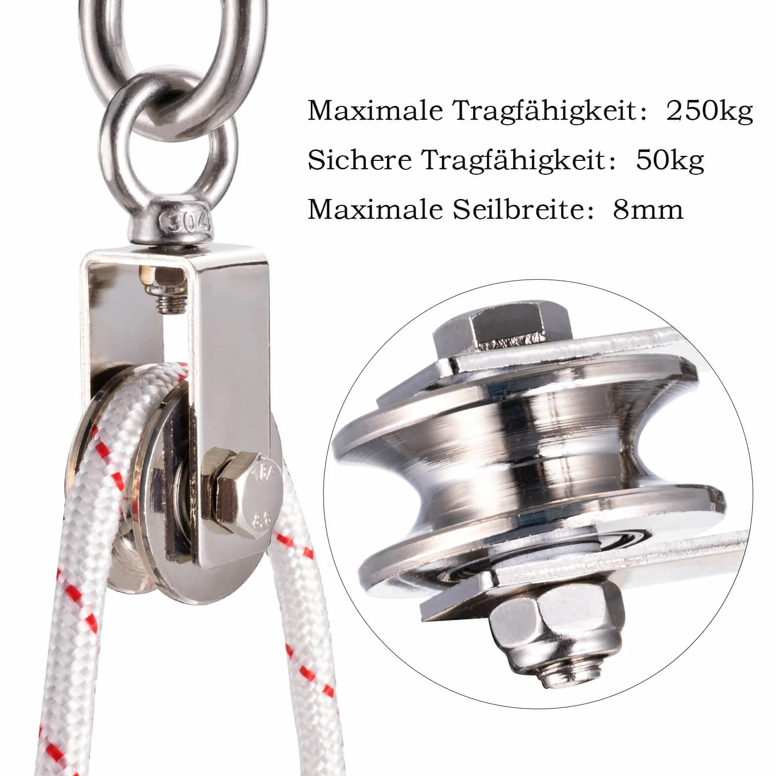 Rolka zwrotna 40 mm z 2 łożyskami kulkowymi, bloczek fitness ze stali nierdzewnej, rolki zwrotne do lin 8 mm liny stalowe, nośność 200 kg, 1 sztuka