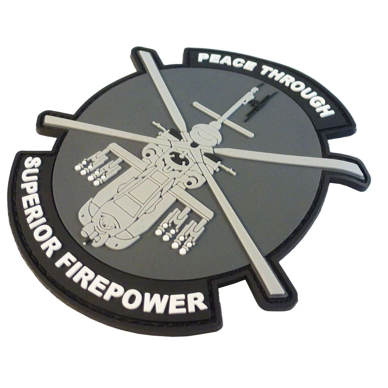 Peace Through Superior Firepower AH-64 Apache Helicopter Morale PVC gumowa naszywka 3D