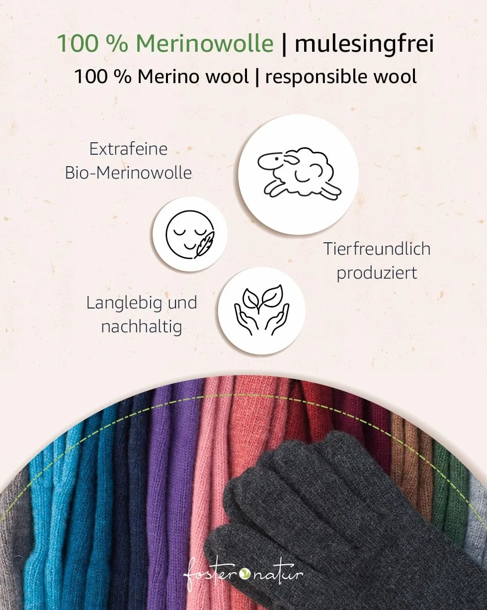 Foster-Natur , damskie rękawiczki wełniane, 100% Merino