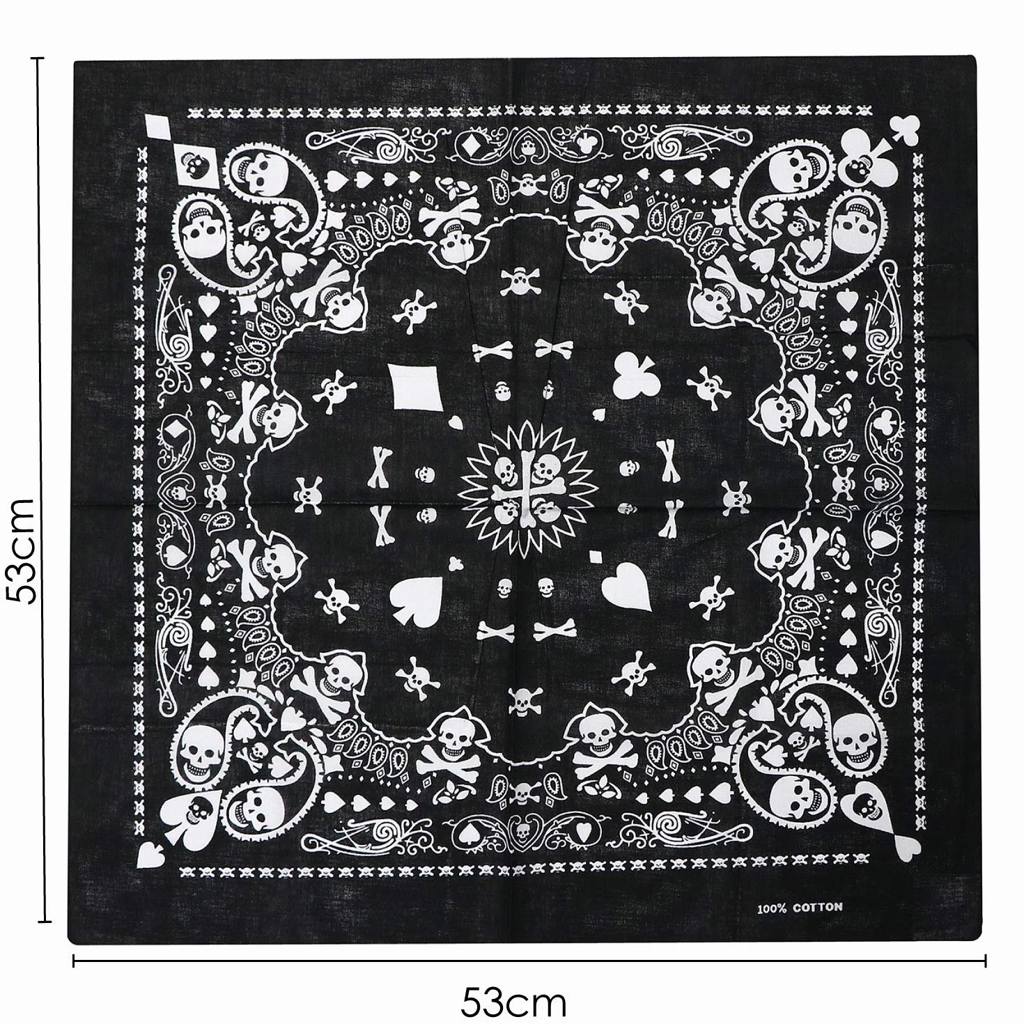 TRIXES Czarna bandana, motyw karty do gry, chusta na głowę z dwustronnym wzorem białej czaszki – ocieplacz na szyję dla dorosłych, unisex, piracka bandana, kominiarka dla motocyklisty, akcesoria,