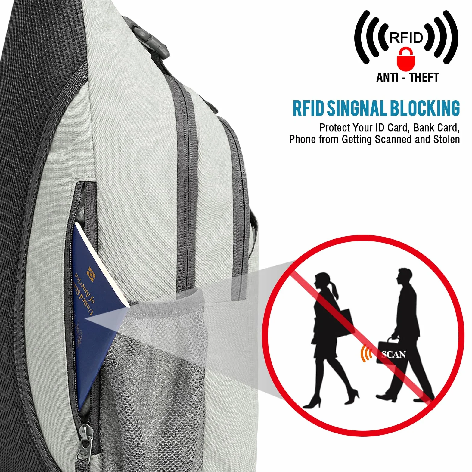 G4Free Sling Bag Sling Backpack Crossbody Chest Bag Daypack na podróż dla mężczyzn, szary-biały