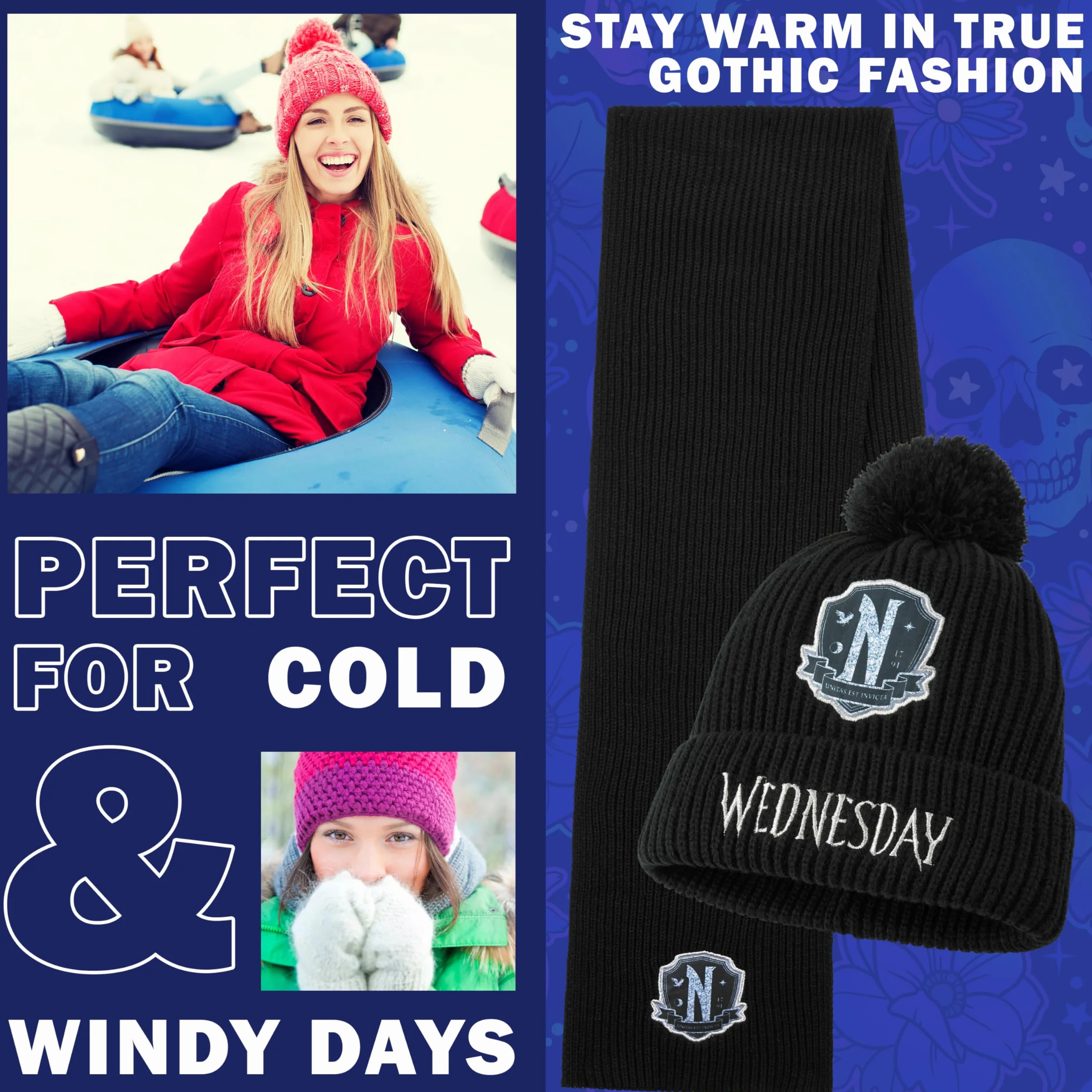 Wednesday Zestaw akcesoriów zimowych 3-częściowy czapka beanie szal rękawiczki dla dziewczynek 6-14 lat